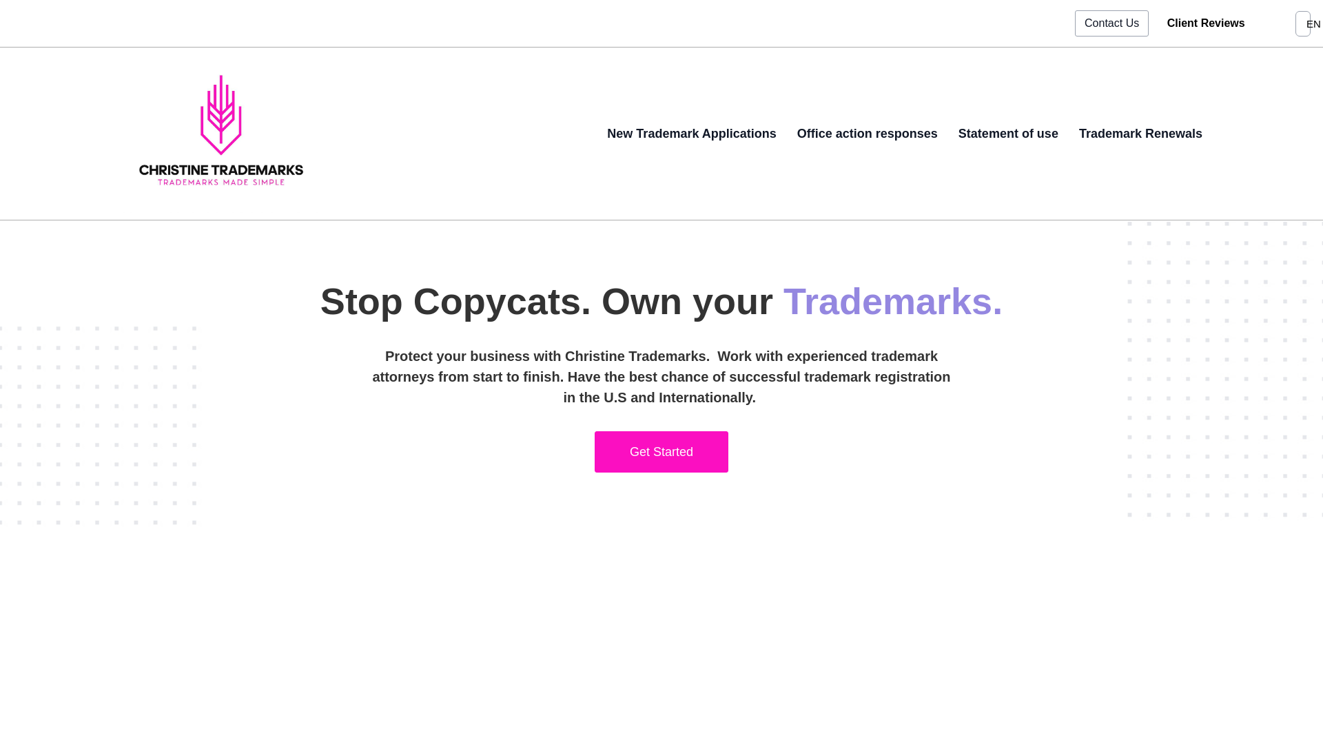 website screenshot of https://trademarkkies.com/
