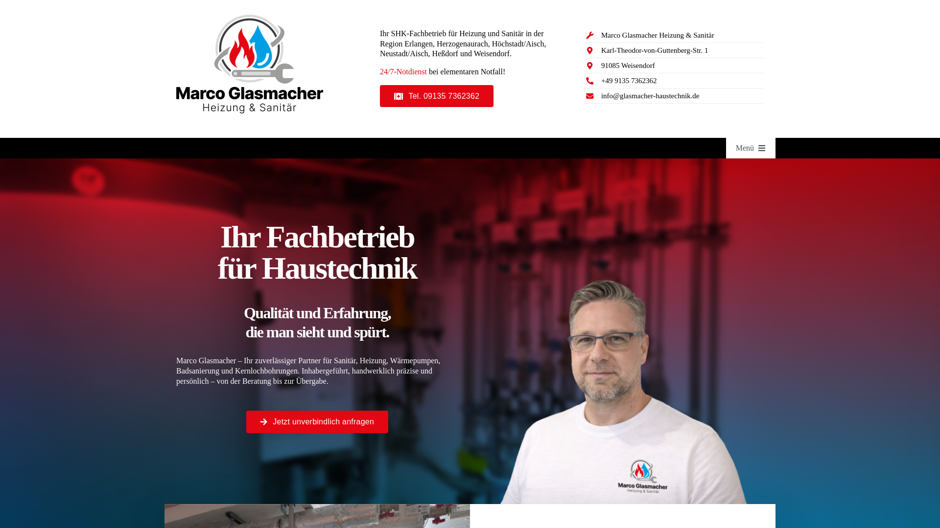 website screenshot of https://glasmacher-haustechnik.de/