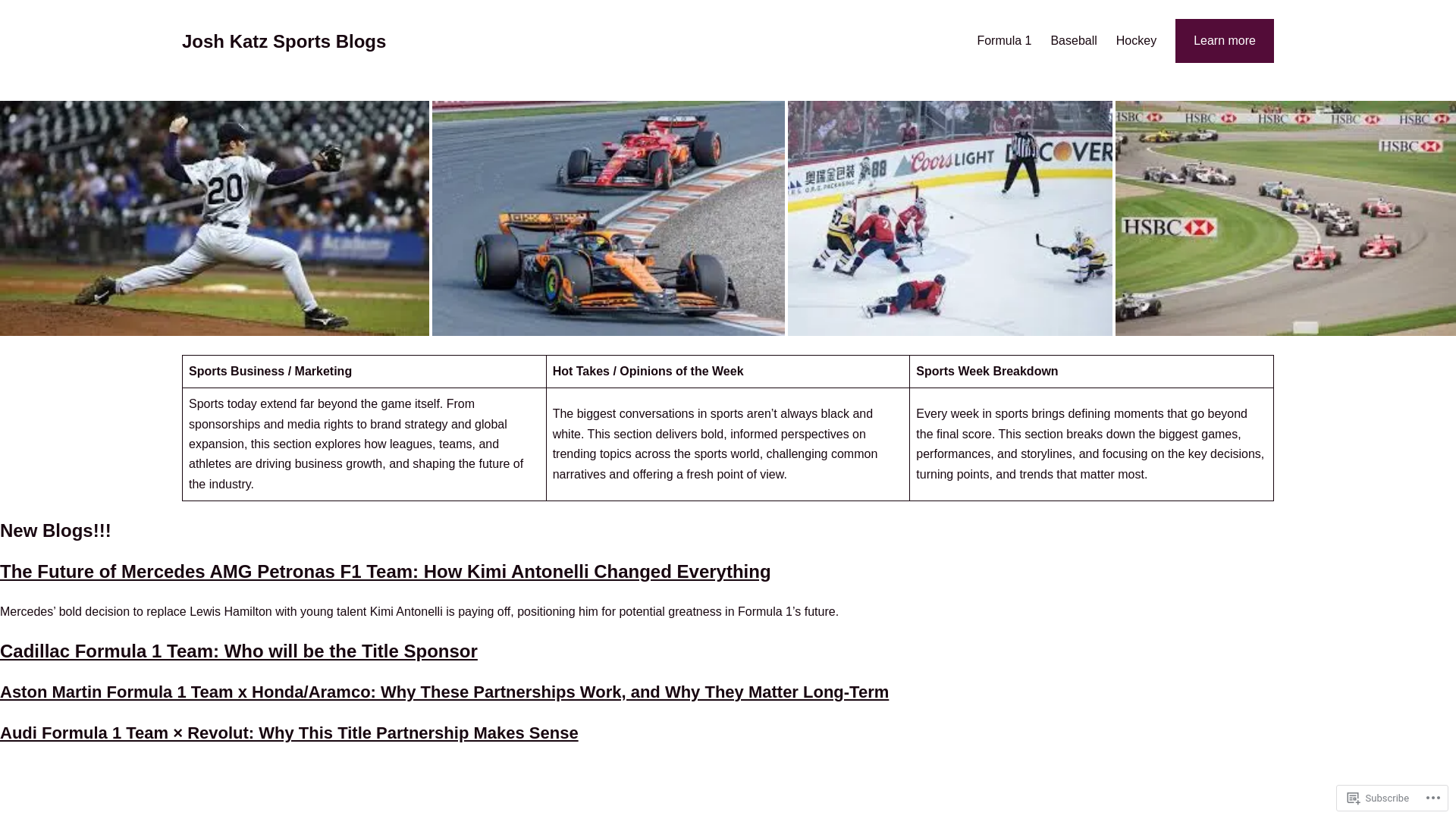 website screenshot of https://joshkatzsports.blog