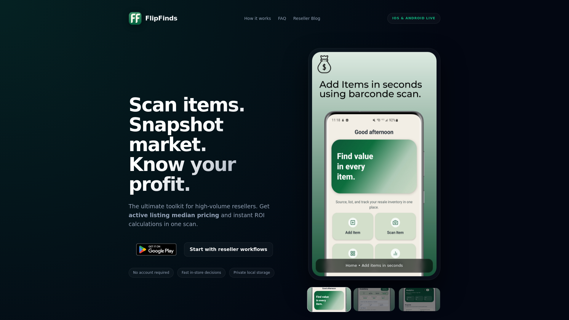 website screenshot of https://flipfinds-landing.pages.dev/