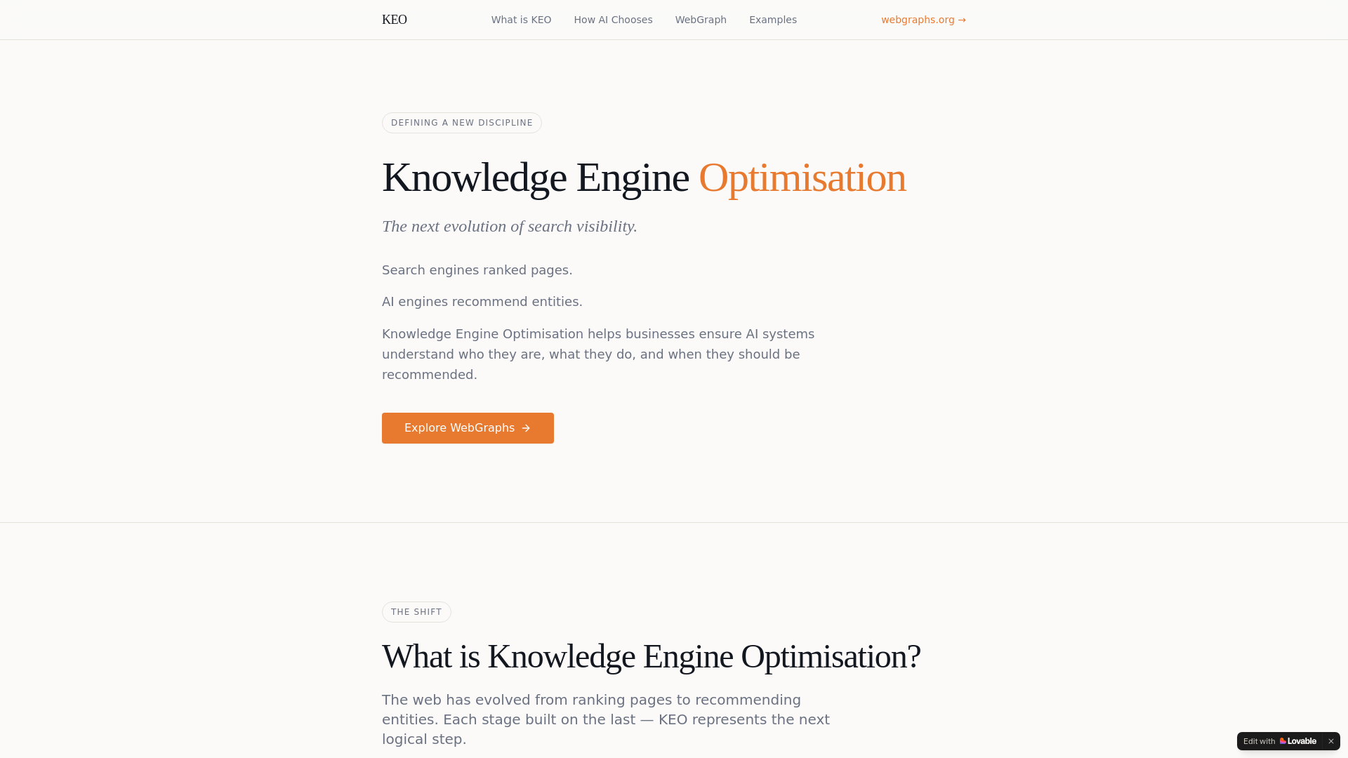 website screenshot of https://knowledgeengineoptimisation.com/