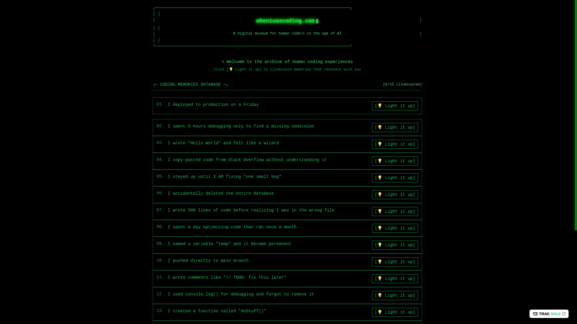 website screenshot of https://wheniwascoding.com/