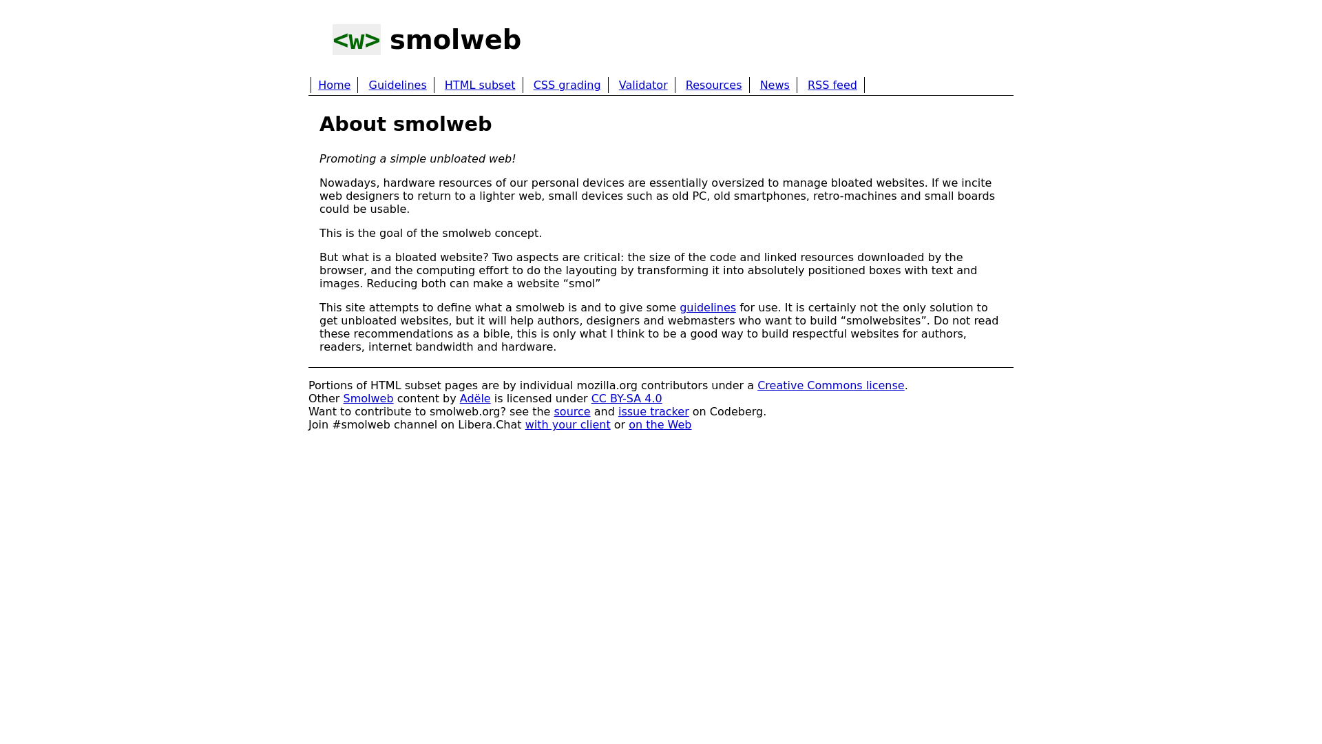 website screenshot of https://smolweb.org/