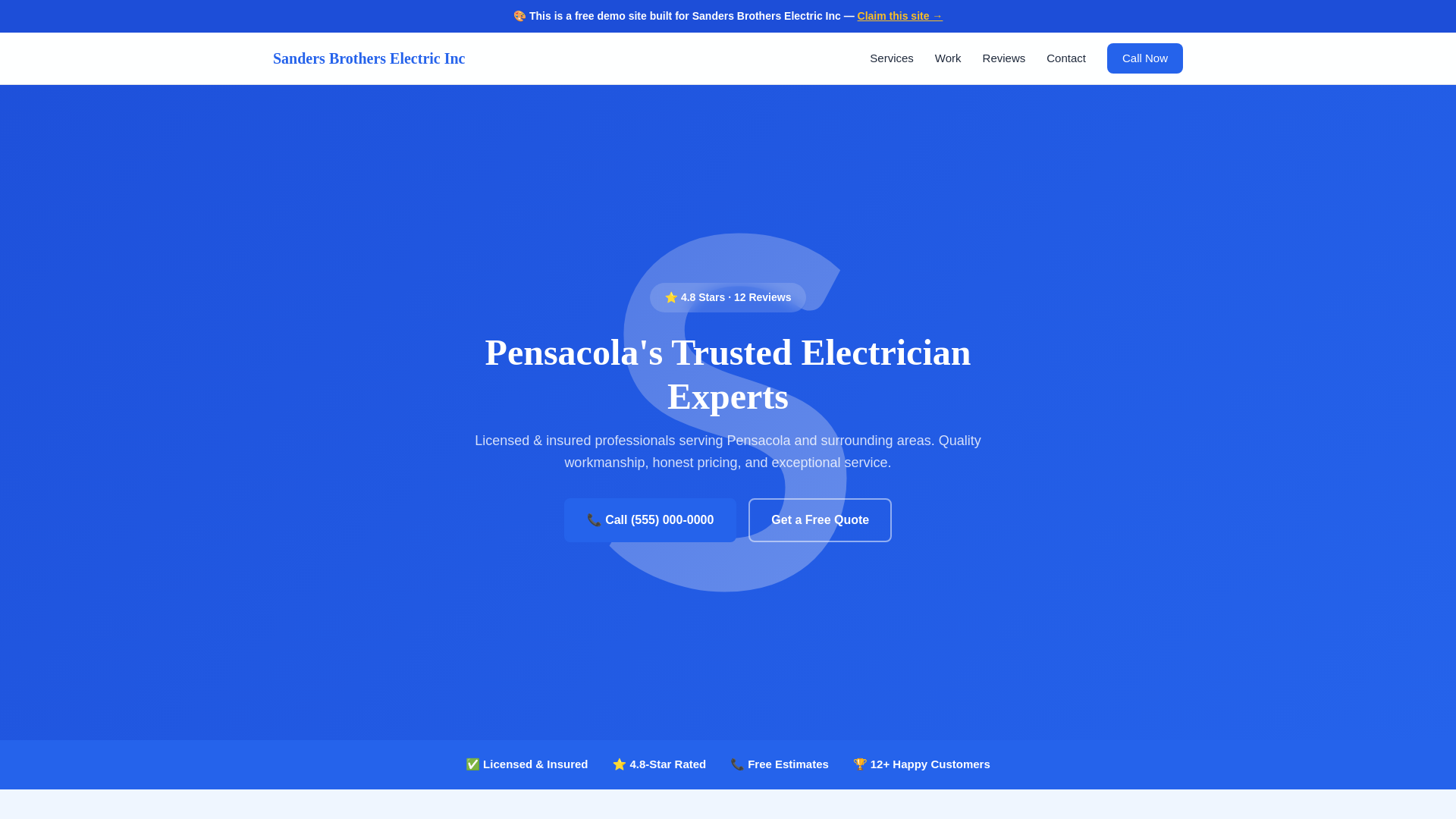 website screenshot of https://sanders-brothers-electric-inc-demo.pages.dev/
