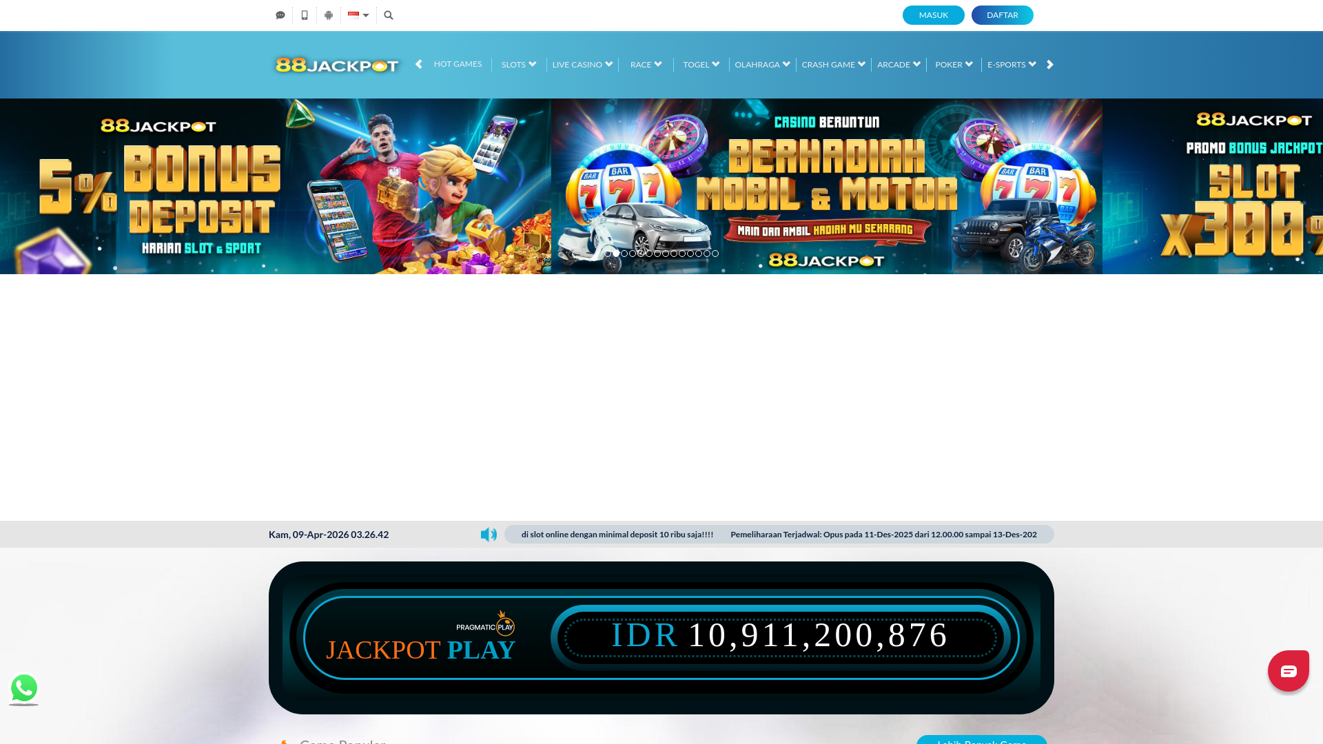 website screenshot of https://88jackpotonline.site/