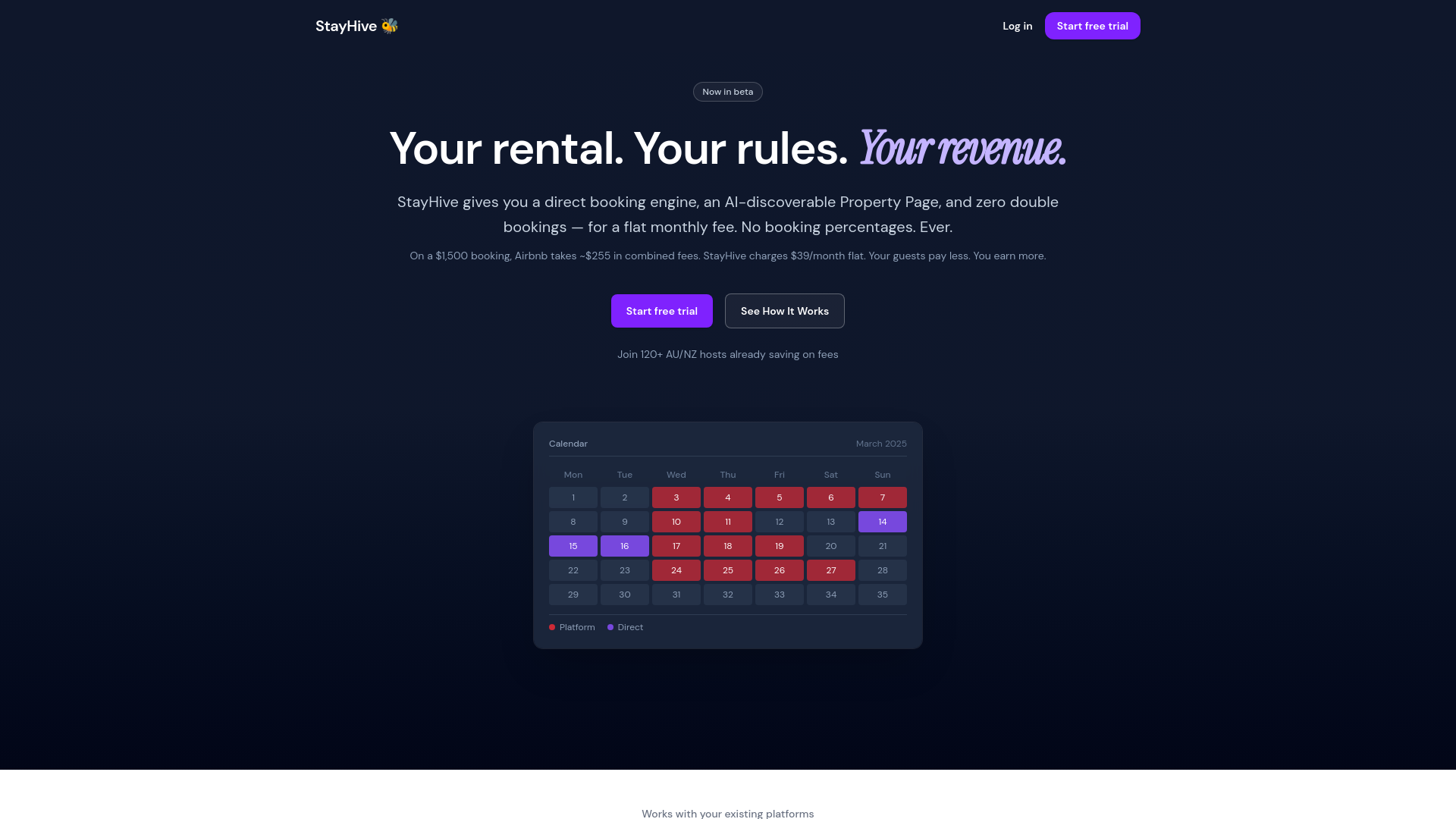 website screenshot of https://stayhive.com.au/