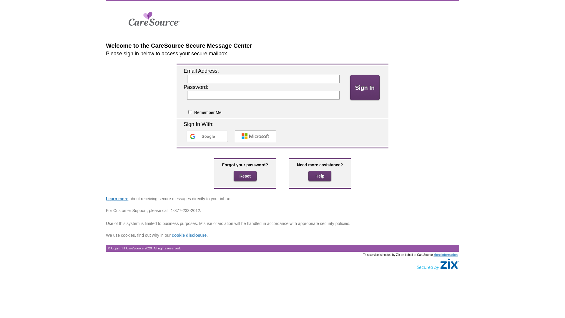 website screenshot of https://caresource-secure.zixportal.com/s/login?b=caresource-secure