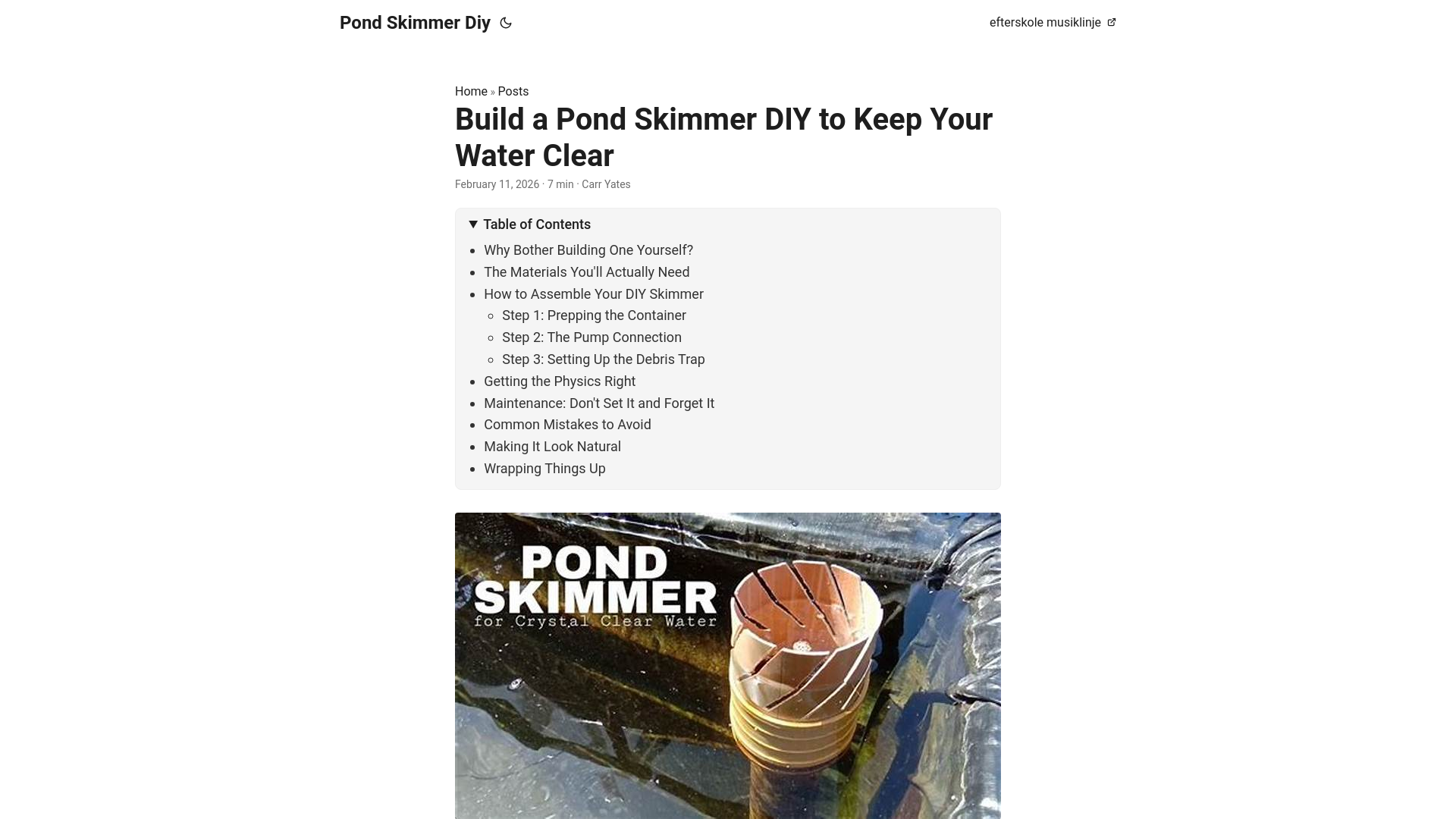 website screenshot of https://pond-skimmer-diy.pages.dev/