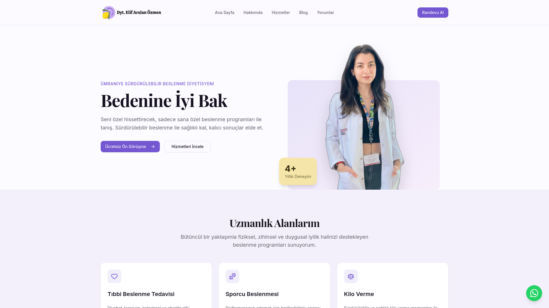 website screenshot of https://dietician-elif-arslan.pages.dev/