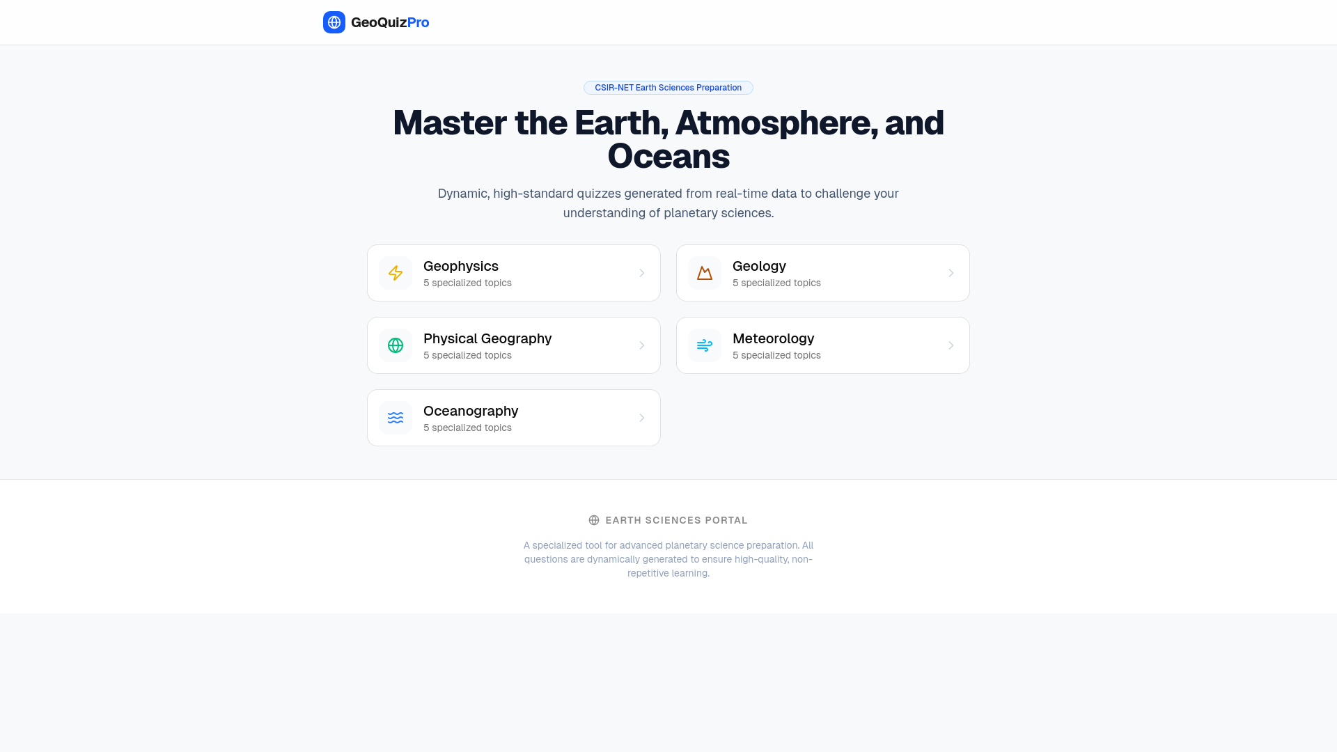 website screenshot of https://csir-net-geo-quiz.pages.dev/
