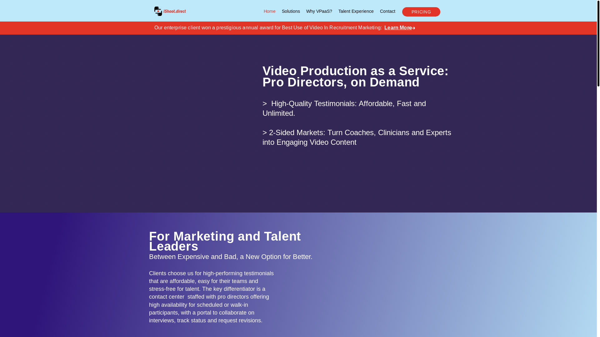 website screenshot of https://ishootdirect.io/