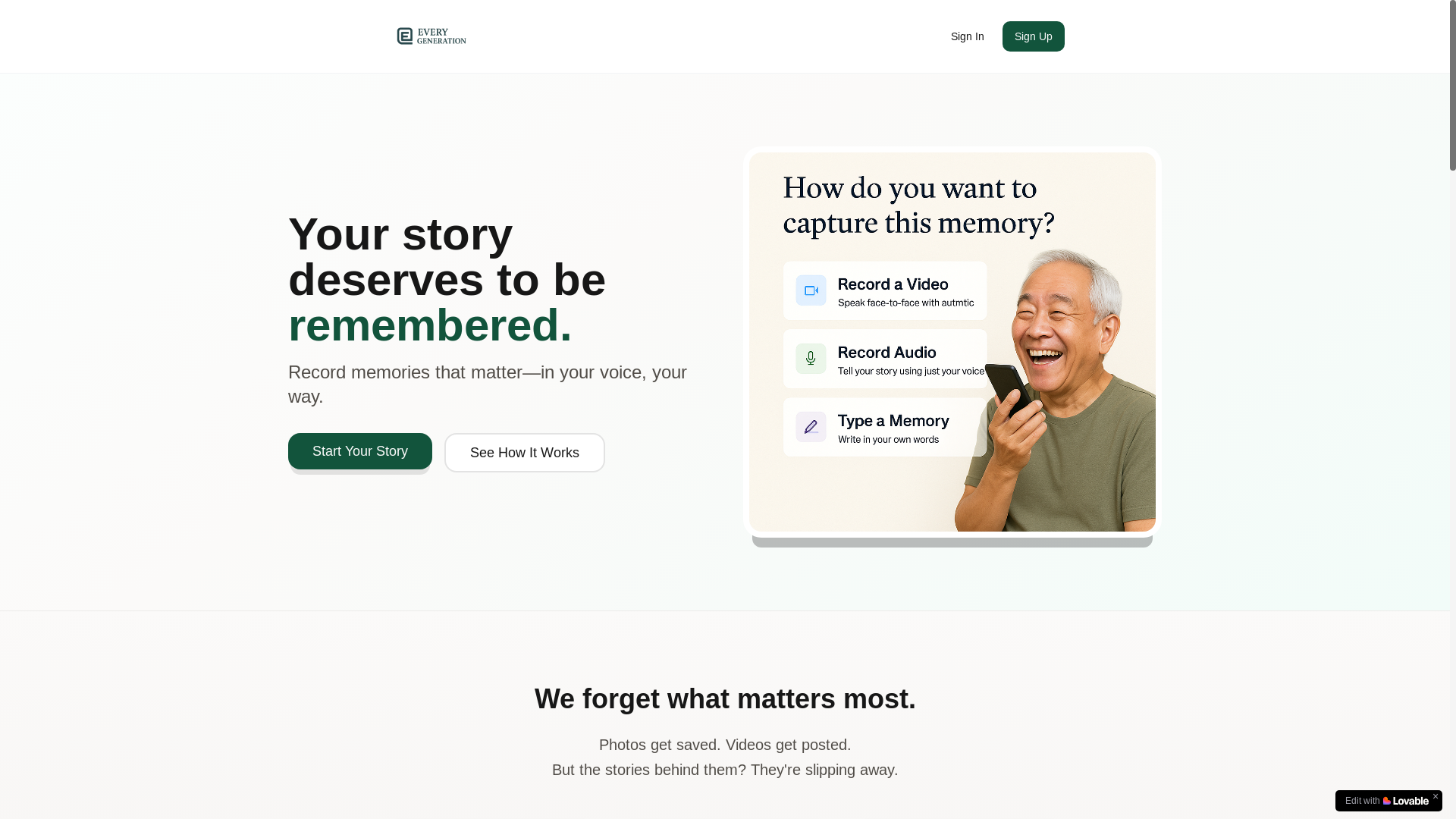 website screenshot of https://everygeneariton.app/