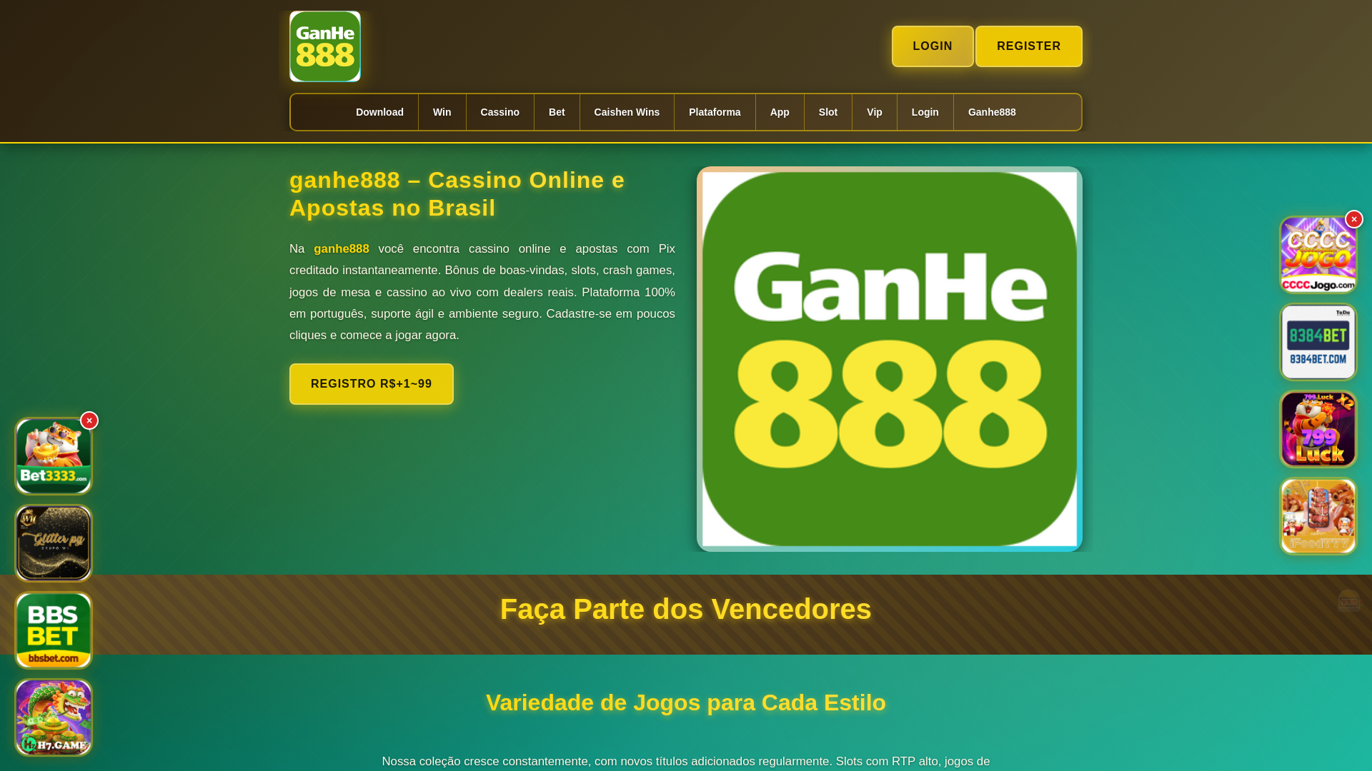 website screenshot of https://ganhe888bet.com.br
