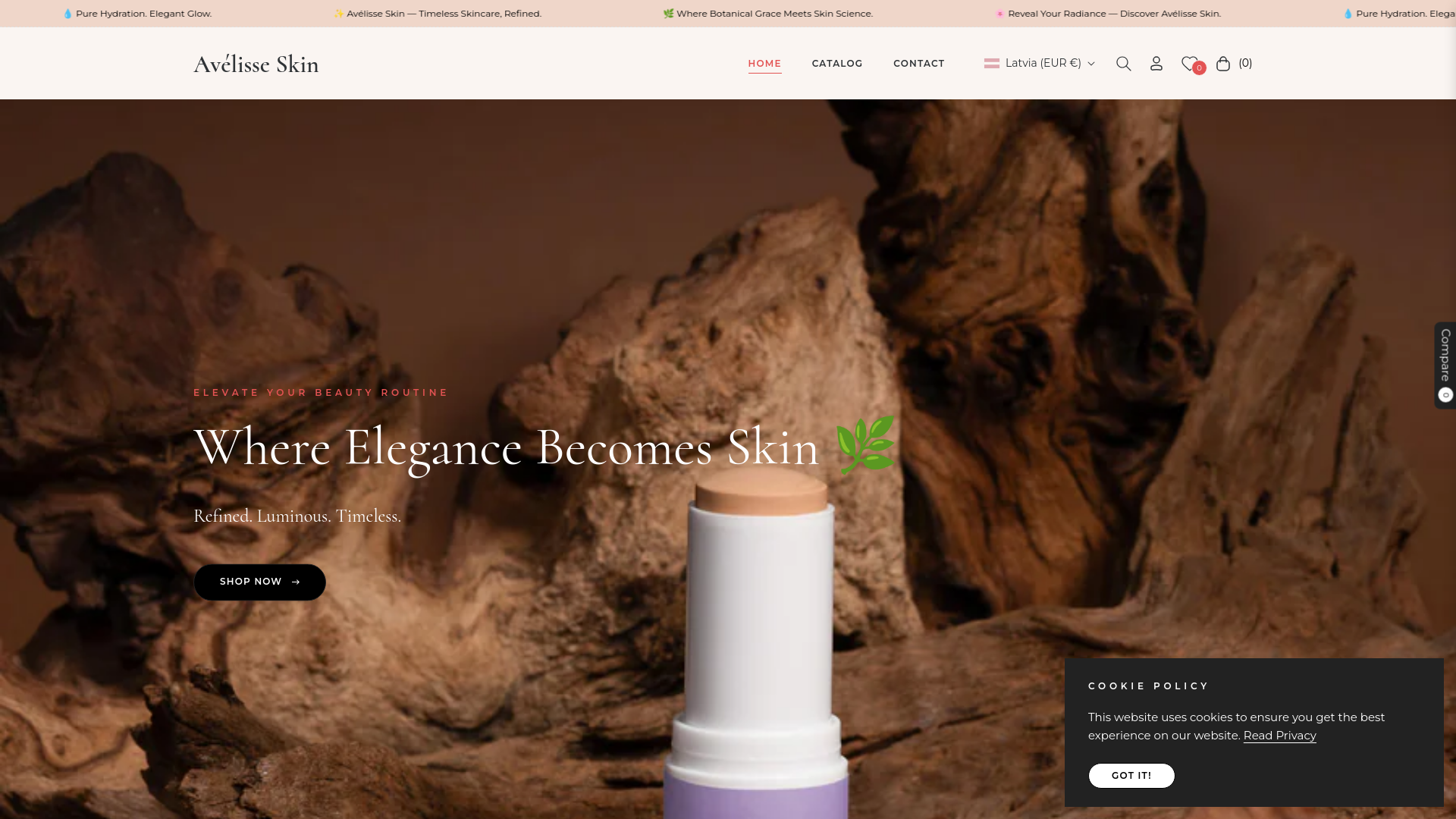 website screenshot of https://avelisseskin.com