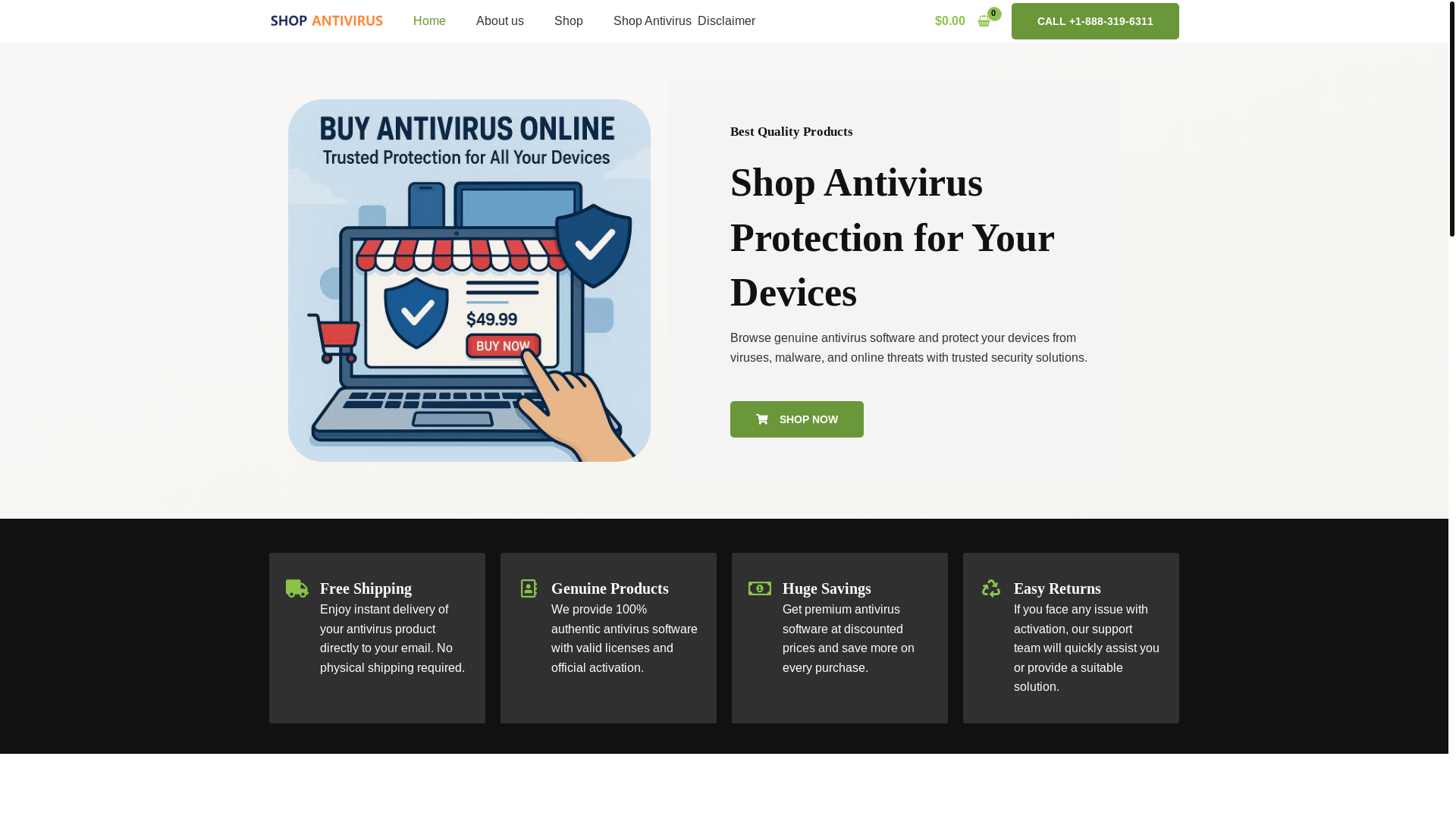 website screenshot of https://shopantivirus.online/