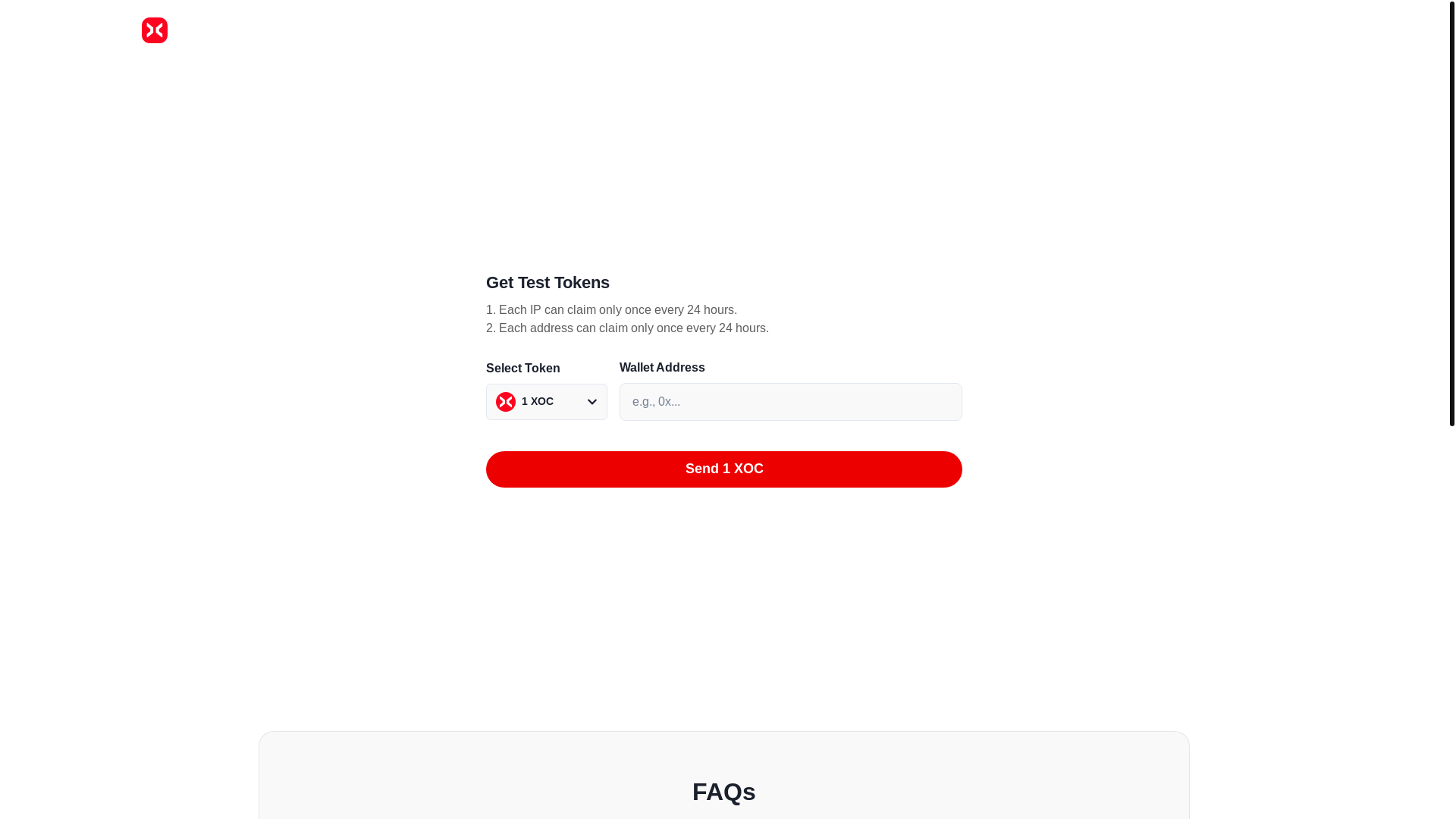 website screenshot of https://xone-faucet-test-git.pages.dev/