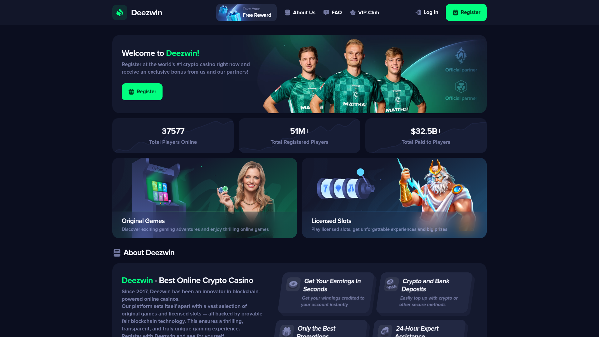 website screenshot of https://deezwin.com