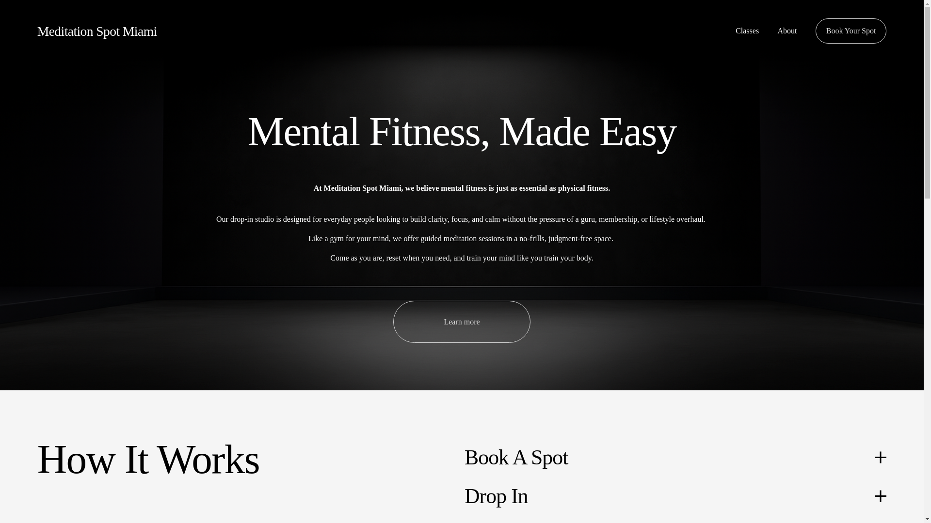 website screenshot of https://meditationspotmiami.com/