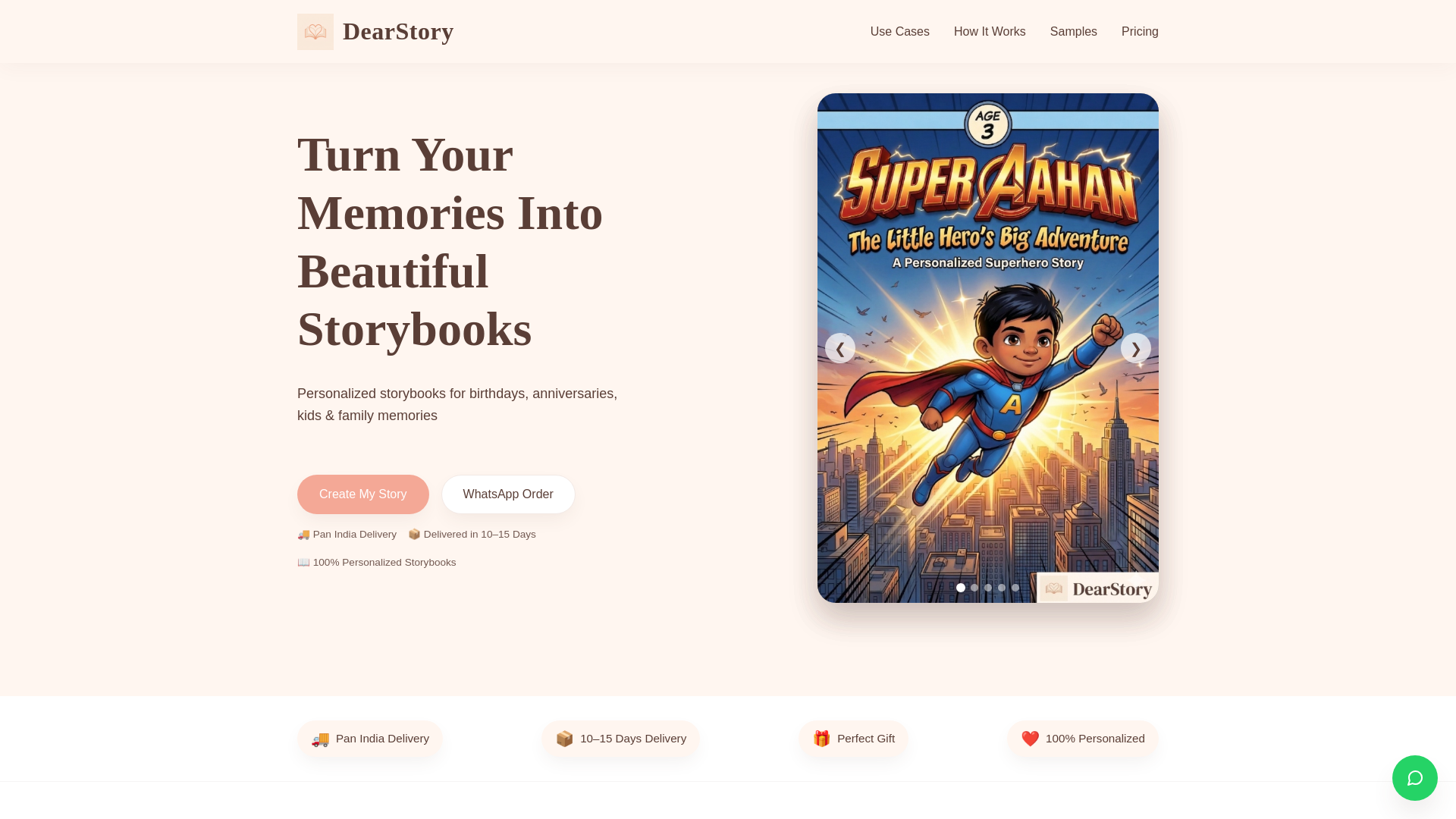 website screenshot of https://dearstory.in