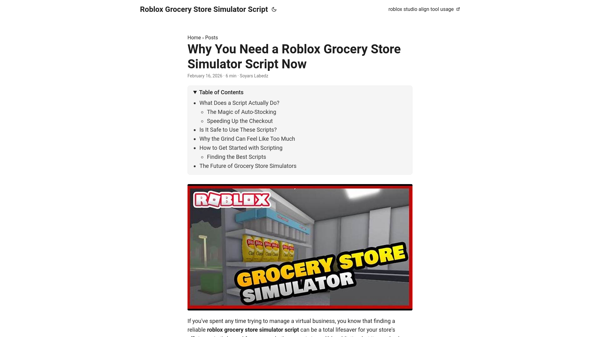 website screenshot of https://roblox-grocery-store-simulator-script.pages.dev/