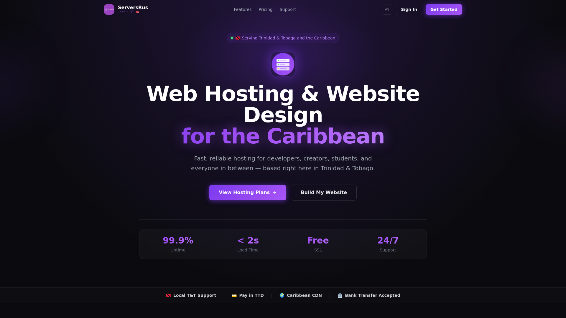 website screenshot of https://serversrus.net/