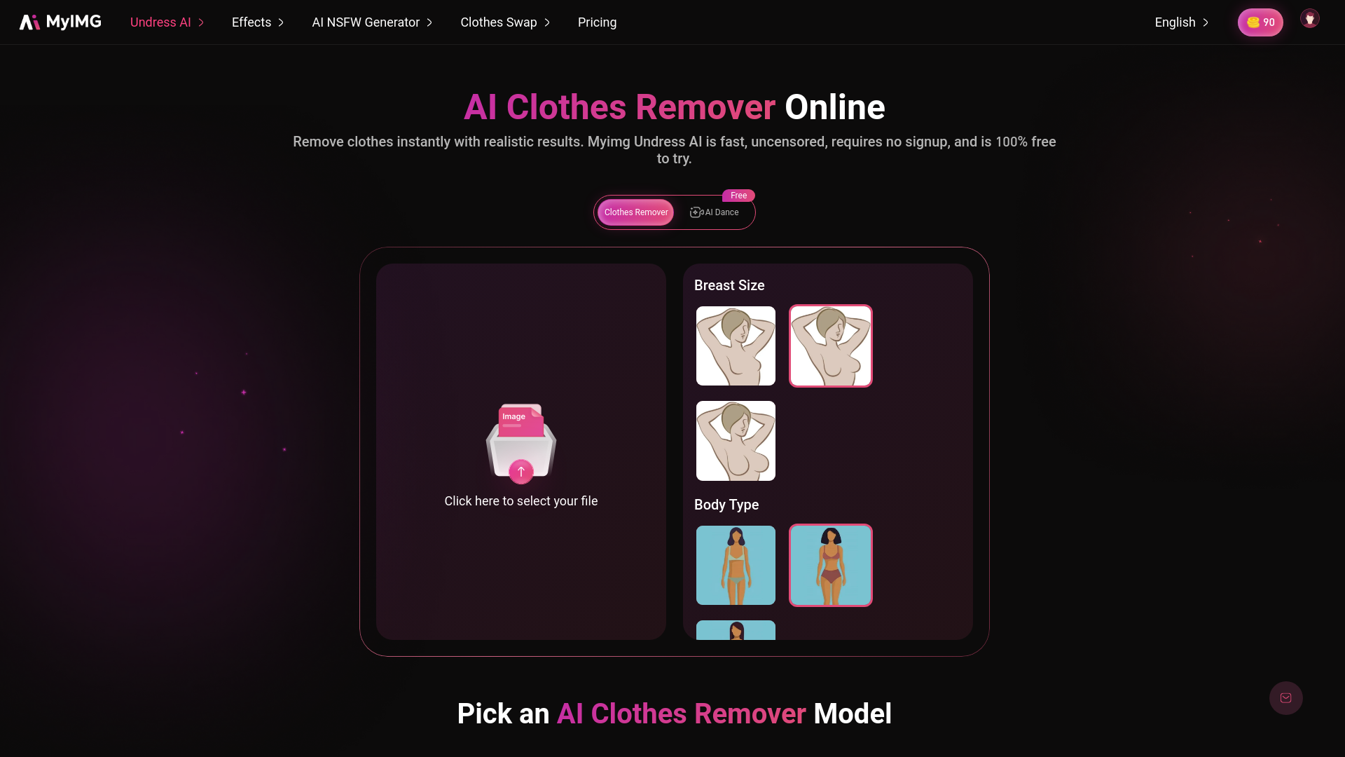 website screenshot of https://www.myimg.ai/ai-clothes-remover