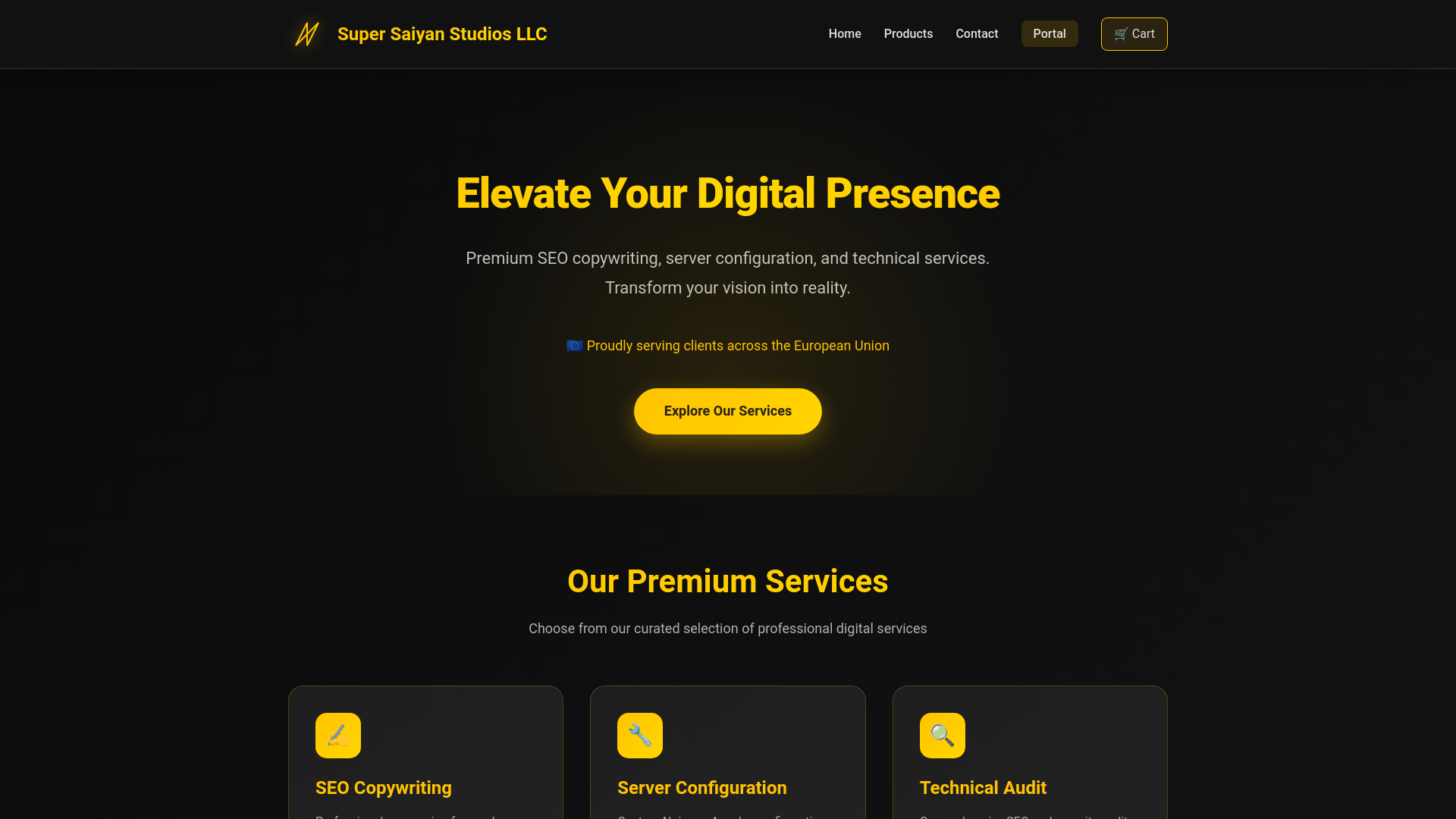 website screenshot of https://supersaiyanstudio.pages.dev/