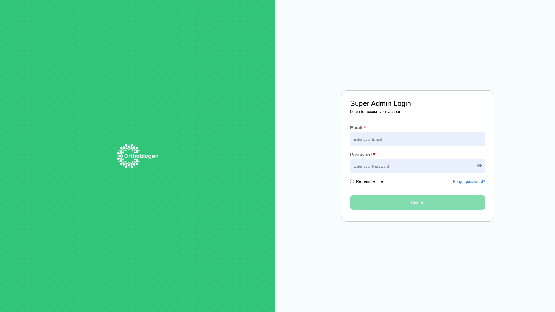 website screenshot of https://intakesuperadmin.orthobiogen.com