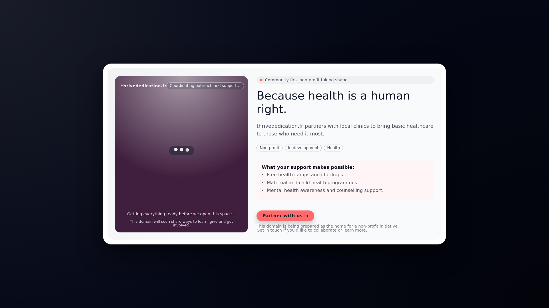 website screenshot of https://thrivededication.fr/