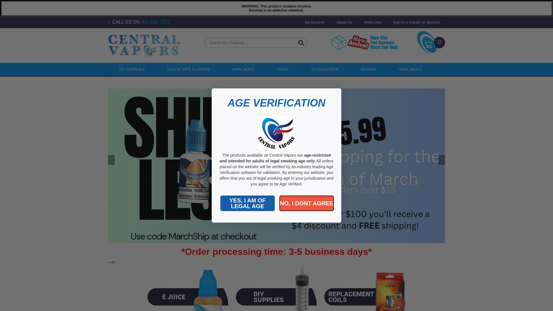 website screenshot of https://centralvapors.com/