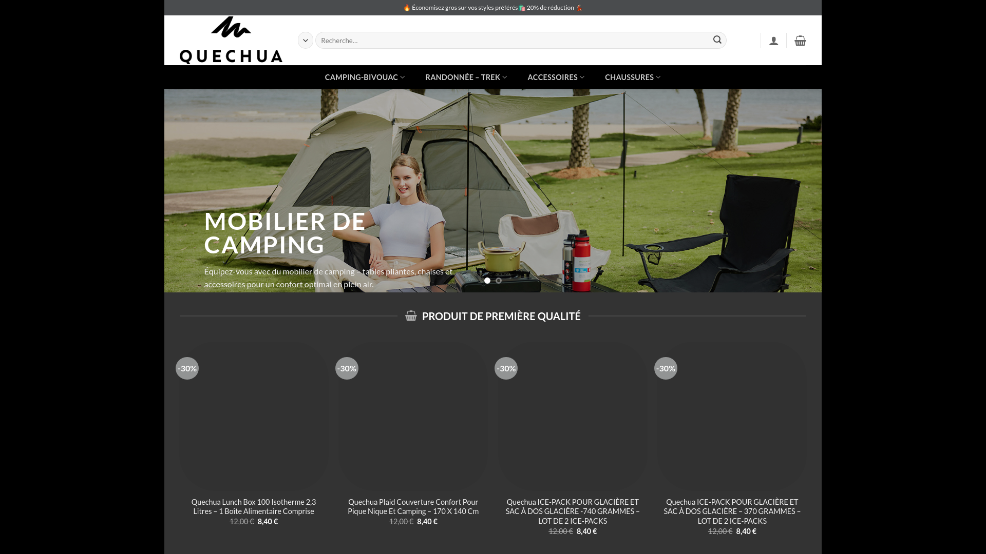 website screenshot of https://quechucampingrabais.com/