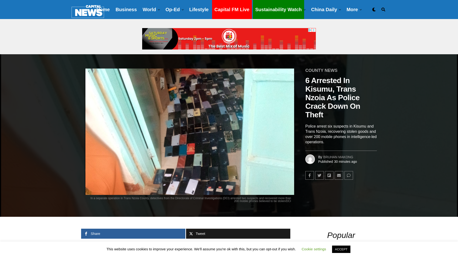 website screenshot of https://www.capitalfm.co.ke/news/2026/03/kenya-police-arrests-kisumu-trans-nzoia-stolen-goods-phones/