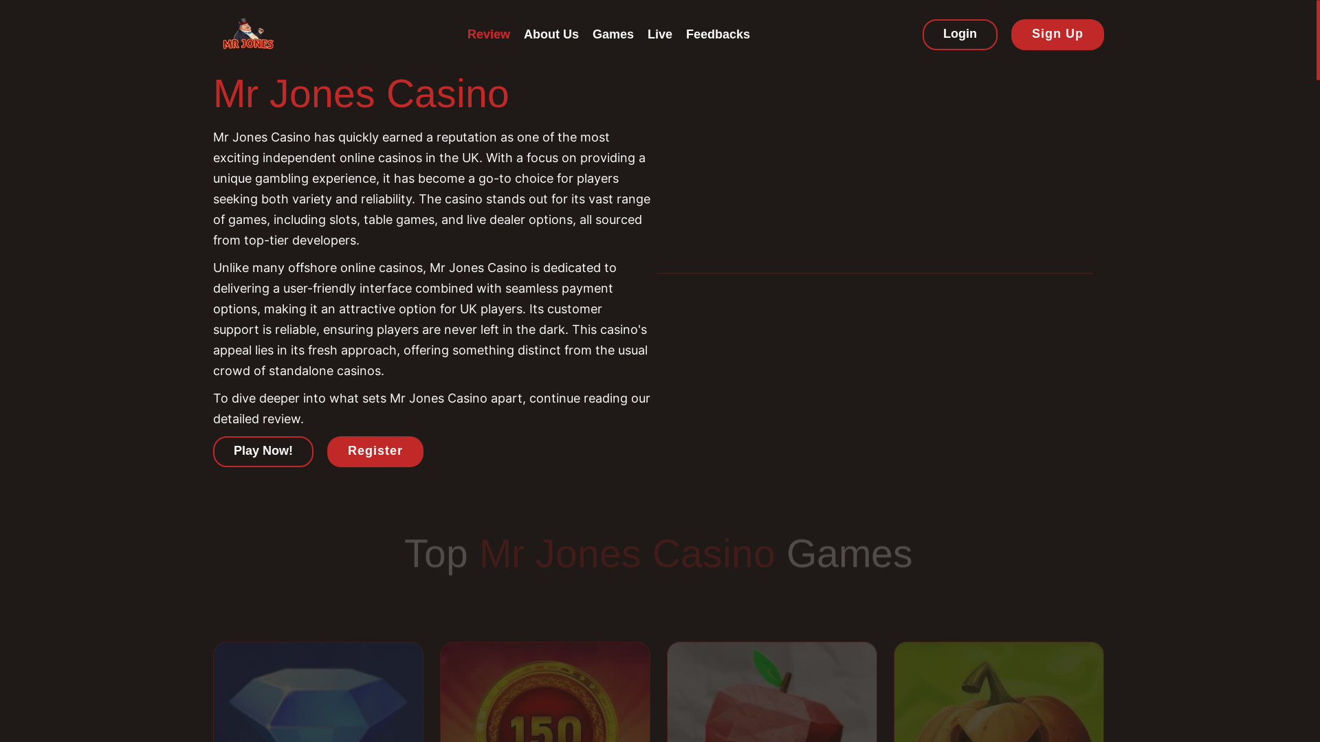 website screenshot of https://mr-jones-casino-online.co.uk/