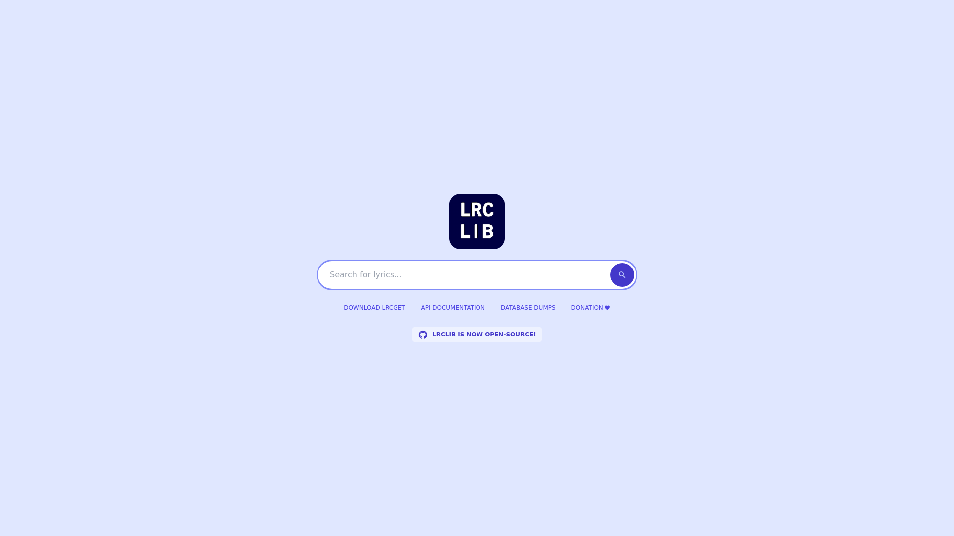 website screenshot of https://lrclib.net/