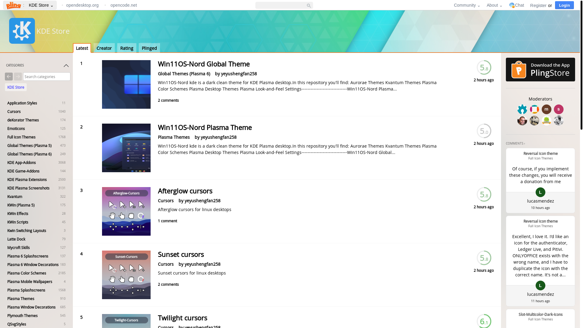 website screenshot of https://kde-look.org