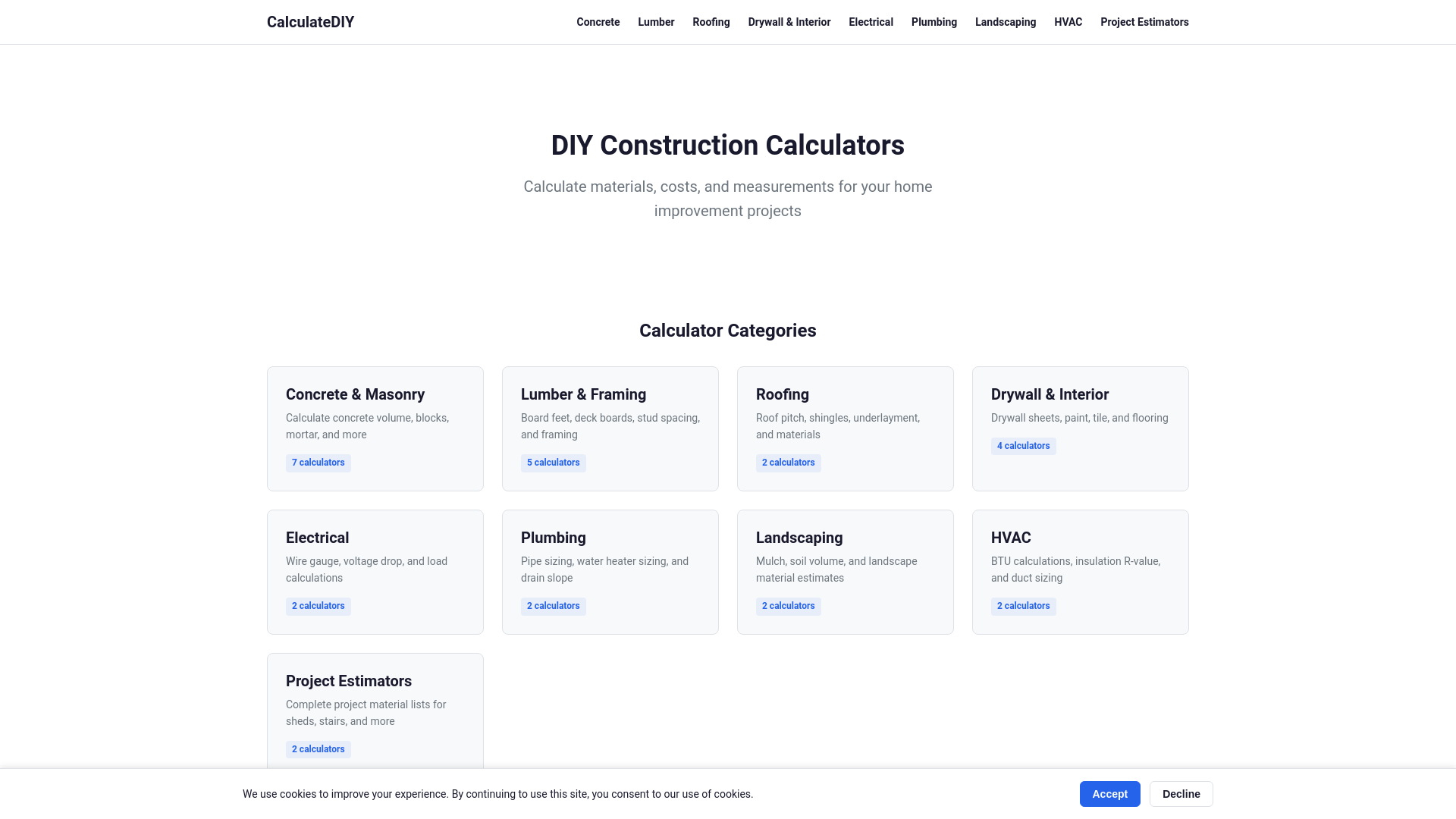 website screenshot of https://calculatediy.pages.dev/