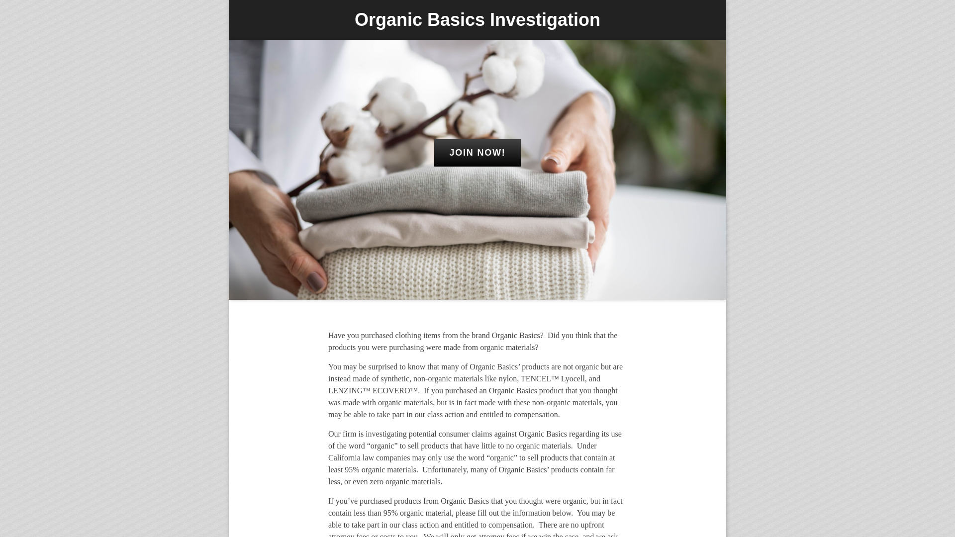 website screenshot of https://organicclothinginvestigation.com/
