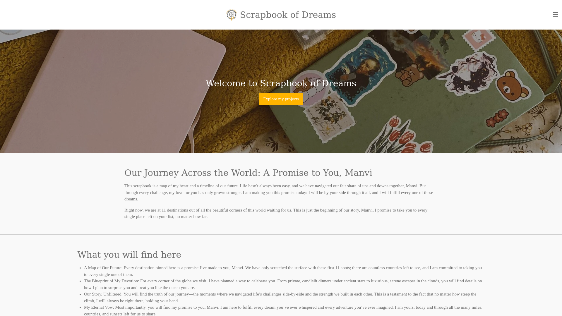 website screenshot of https://scrapbookofdreams.com/