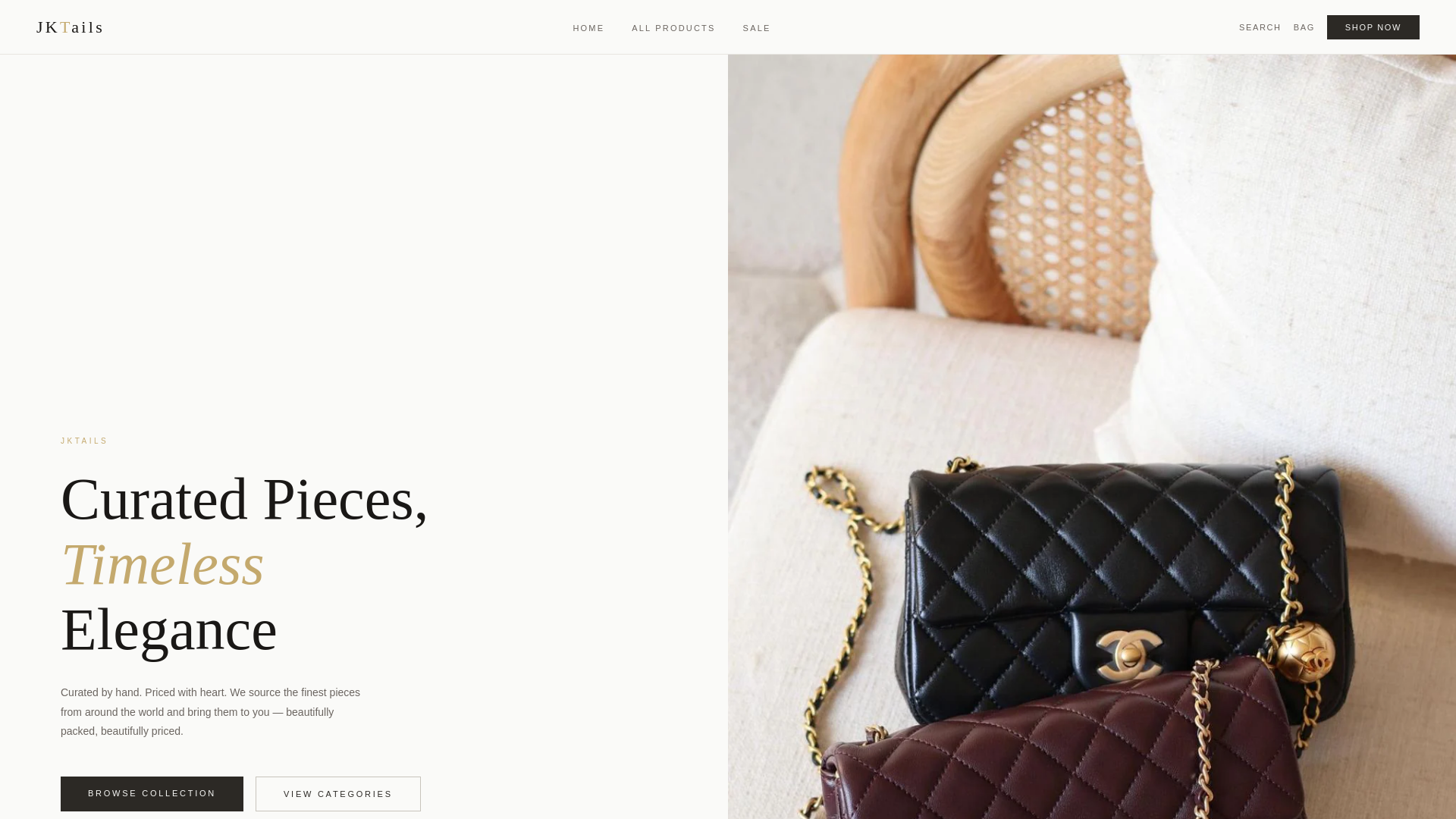 website screenshot of https://jktails.com/