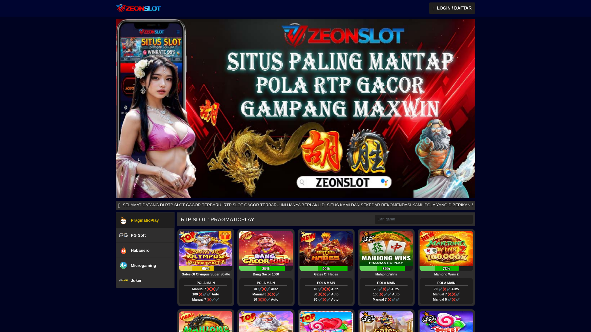 website screenshot of https://rtpzeonslotgame.click/