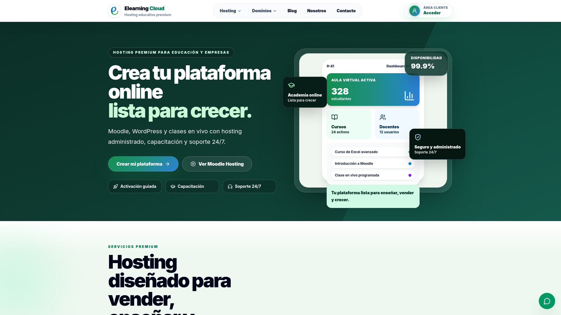 website screenshot of https://elearningclouddev-4xxn4.sevalla.app