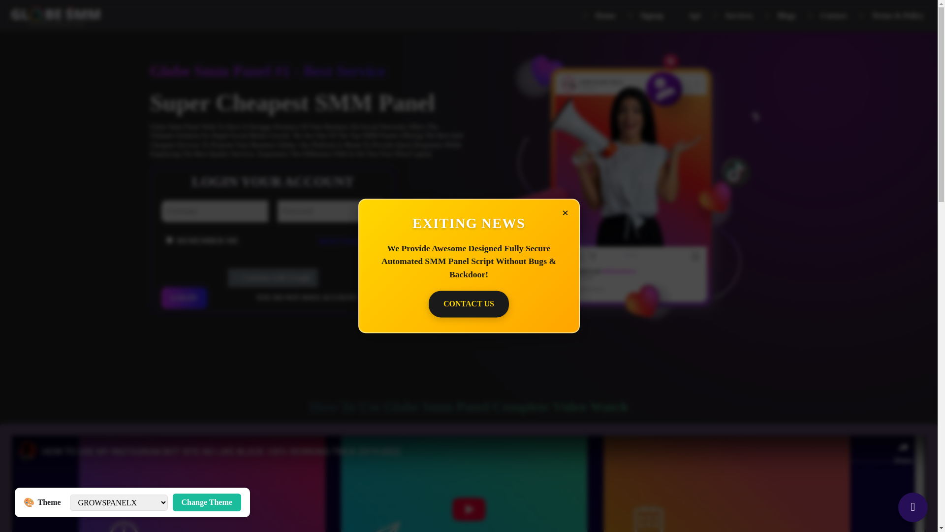 website screenshot of https://globesmmpanel.store/