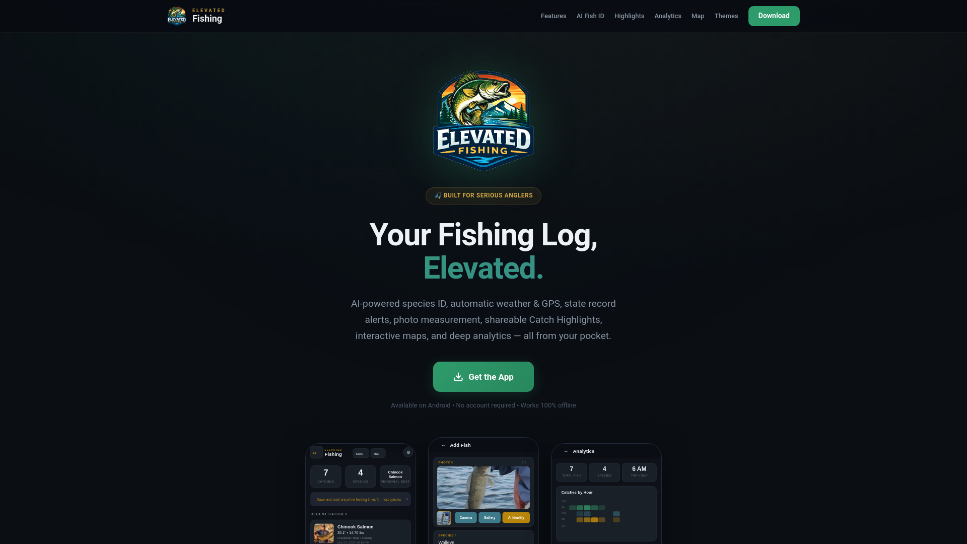 website screenshot of https://elevatedfishing.app/