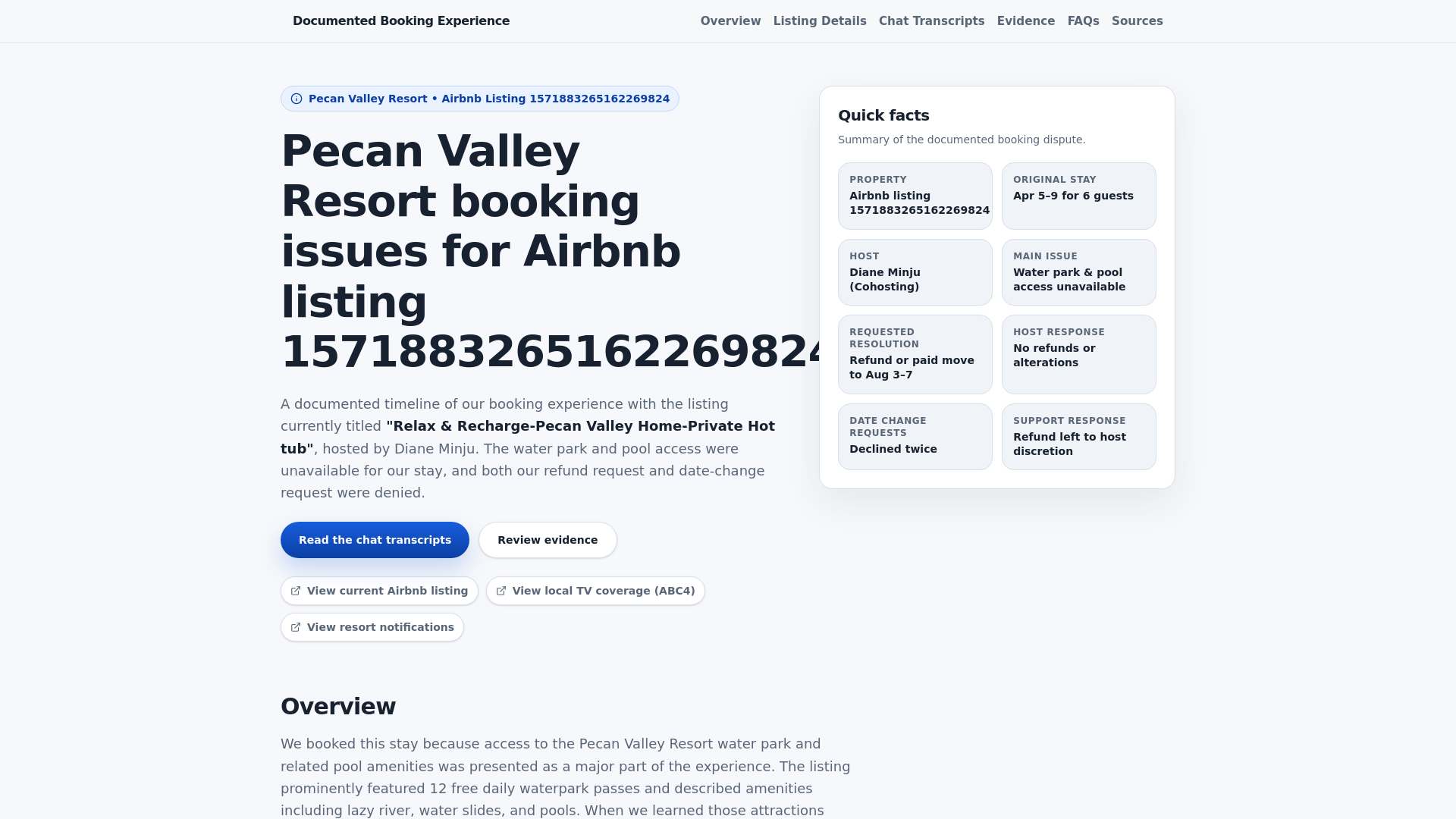 website screenshot of https://pecanvalleyresortrentalissues.com/