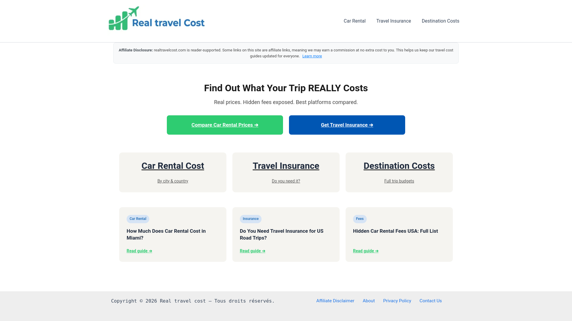 website screenshot of https://realtravelcost.com