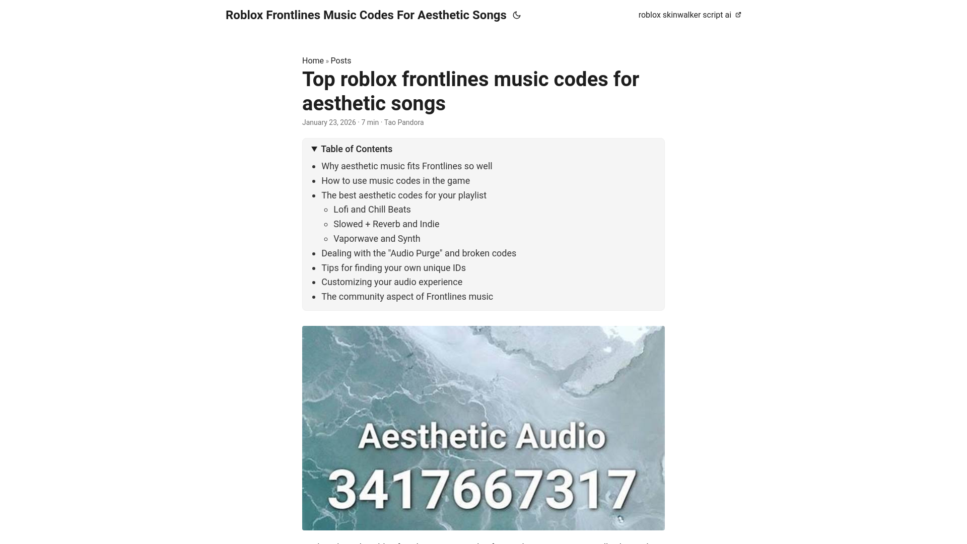 website screenshot of https://roblox-frontlines-music-codes-for-aesthetic-songs.pages.dev/
