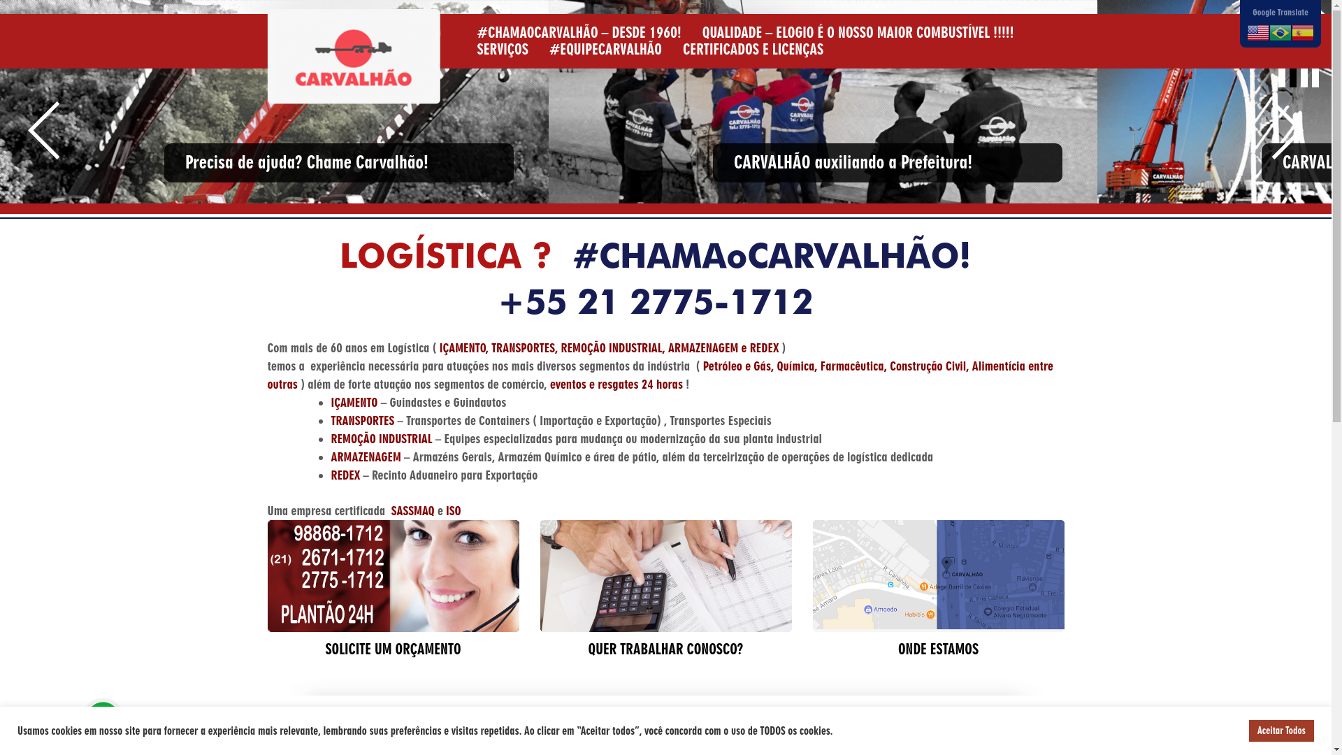 website screenshot of https://carvalhaologistica.com.br/