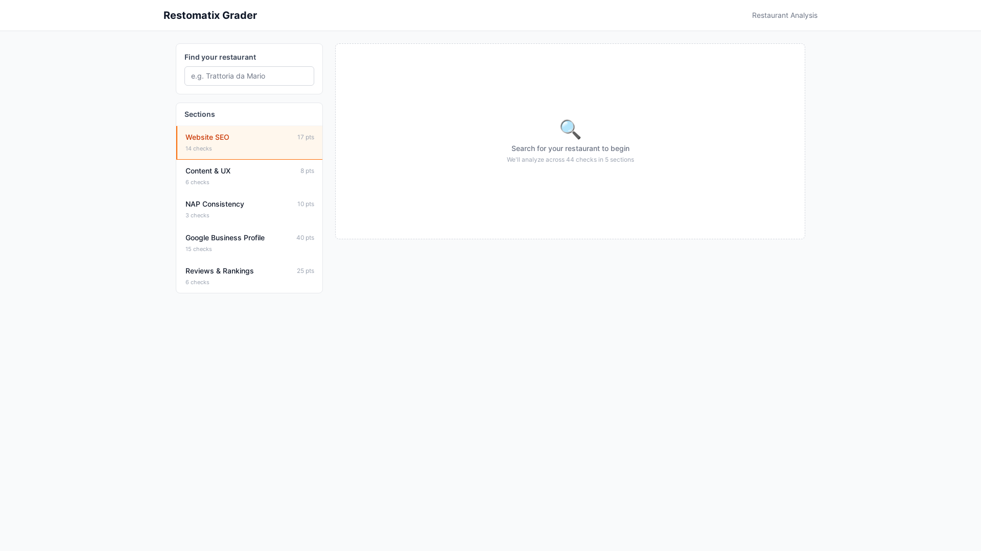 website screenshot of https://restomatix-grader.pages.dev/