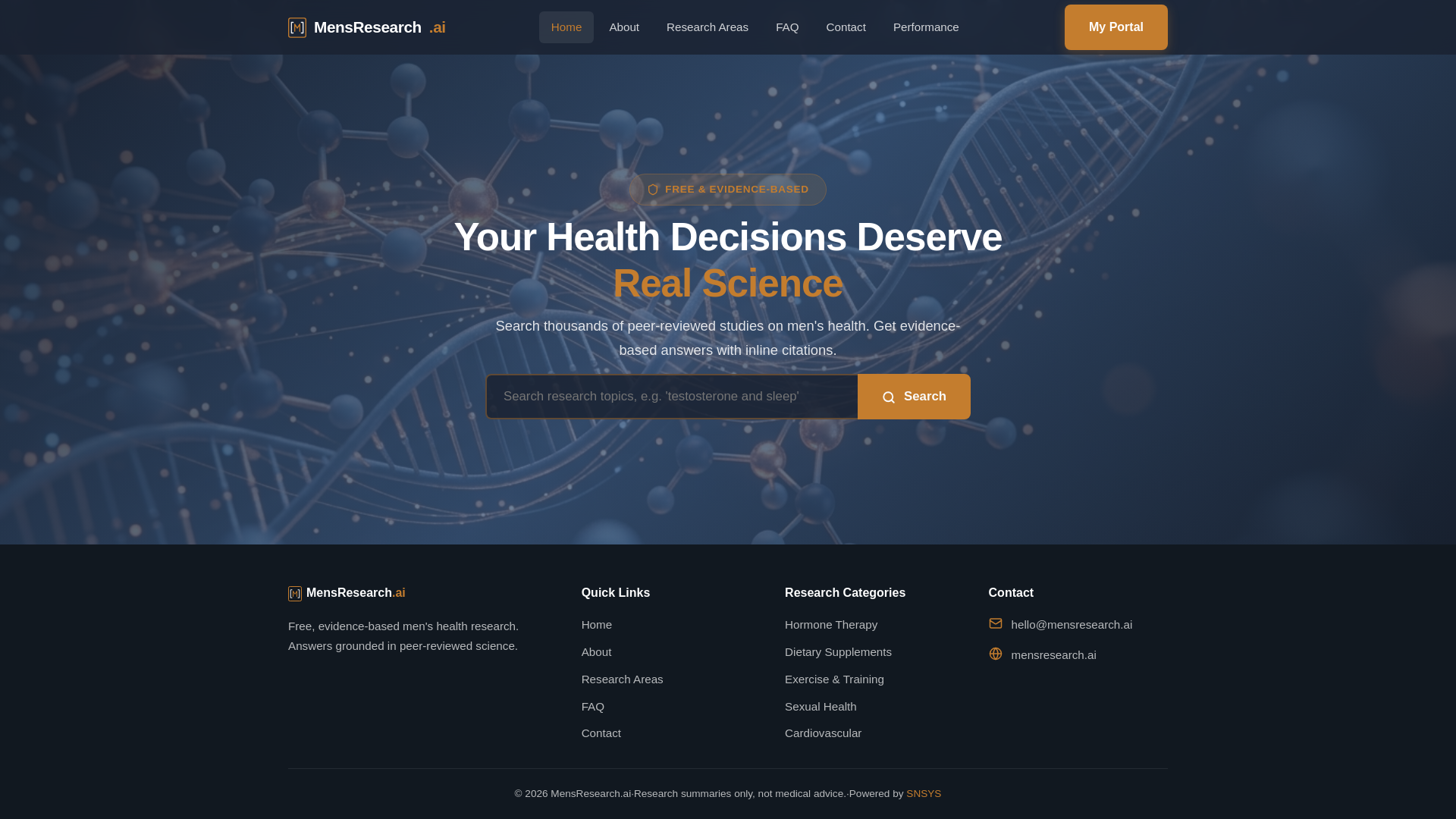 website screenshot of https://mensresearch.ai