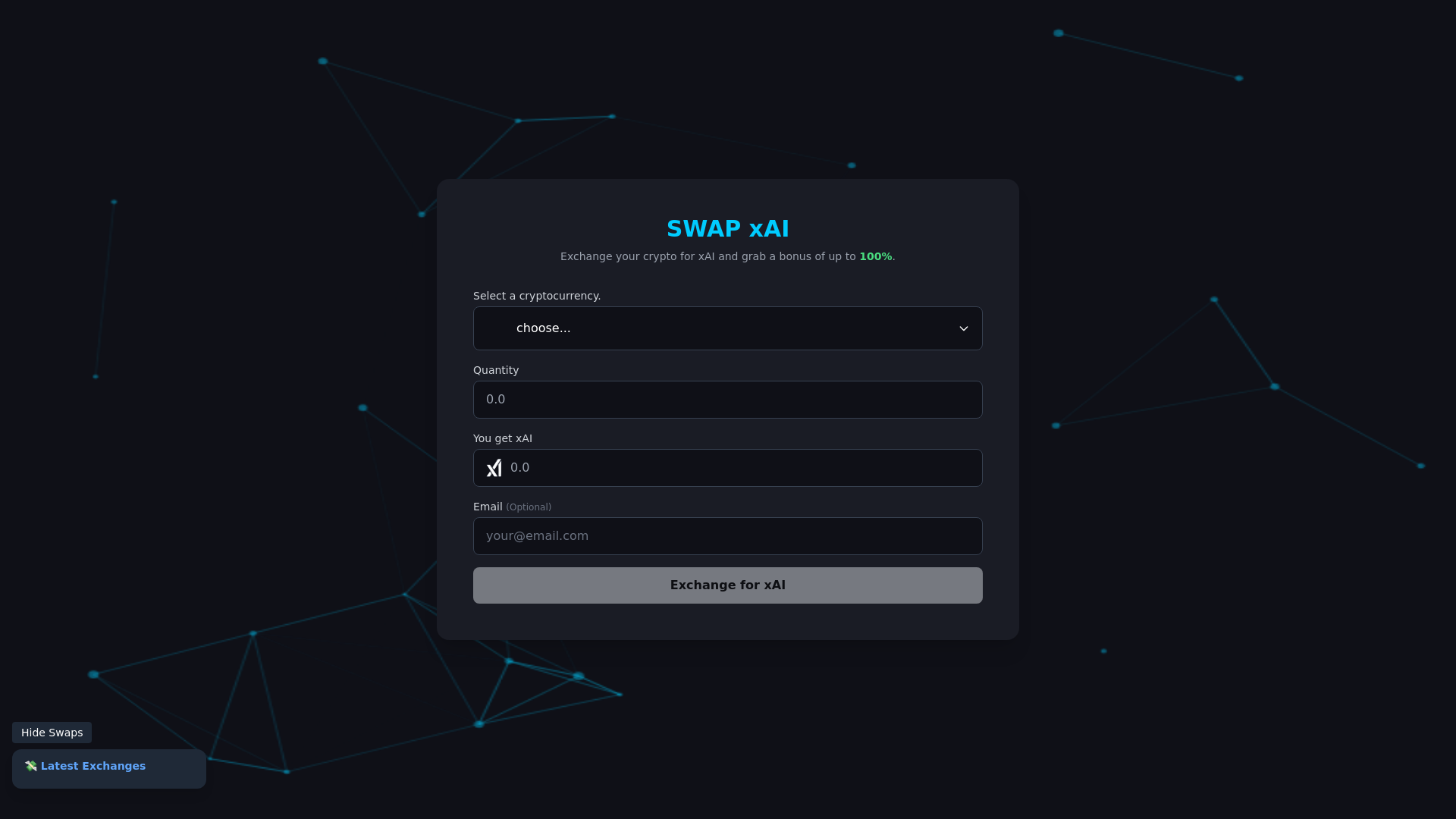 website screenshot of https://xai-official.sale/swap/